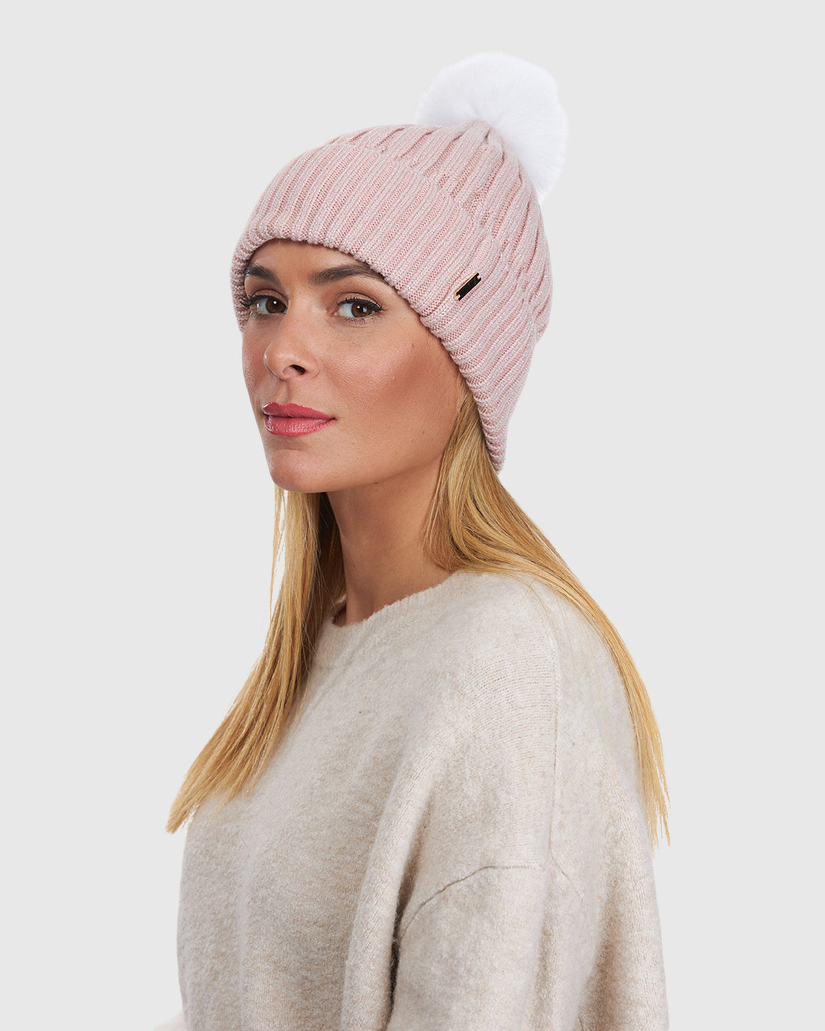 Metallic Wool Blend Hat with Fox Pompom display picture 2