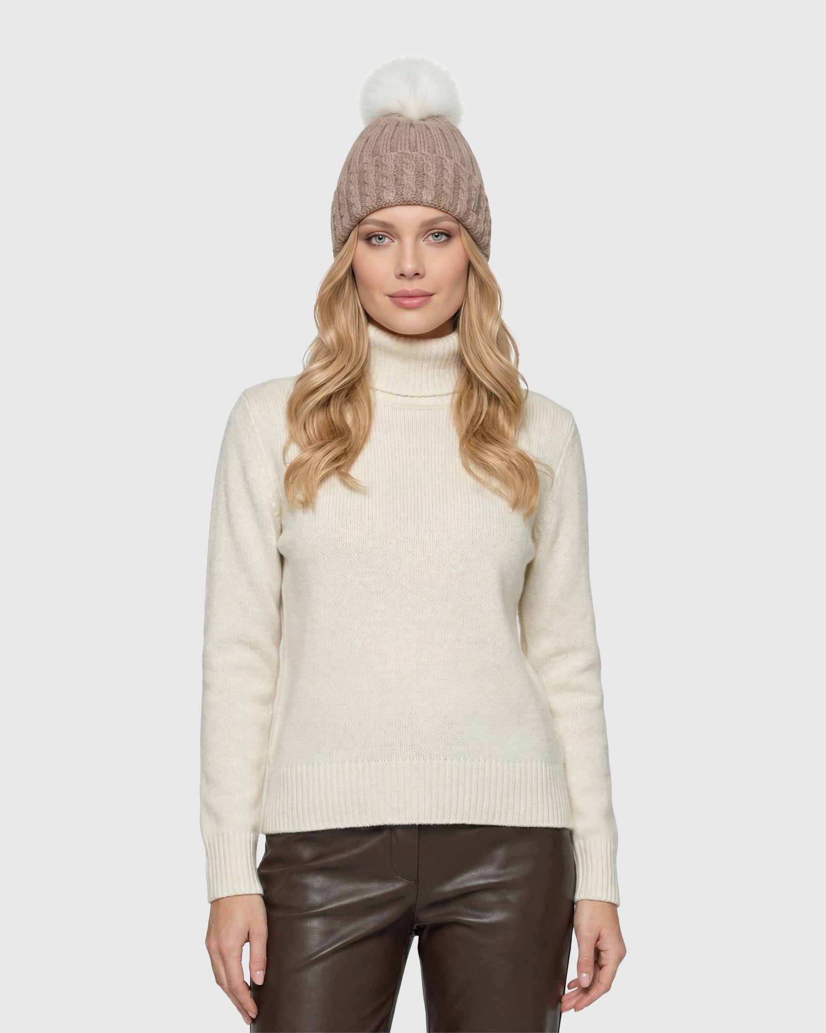 Knit Hat With Toscana Shearling Lamb Pompom