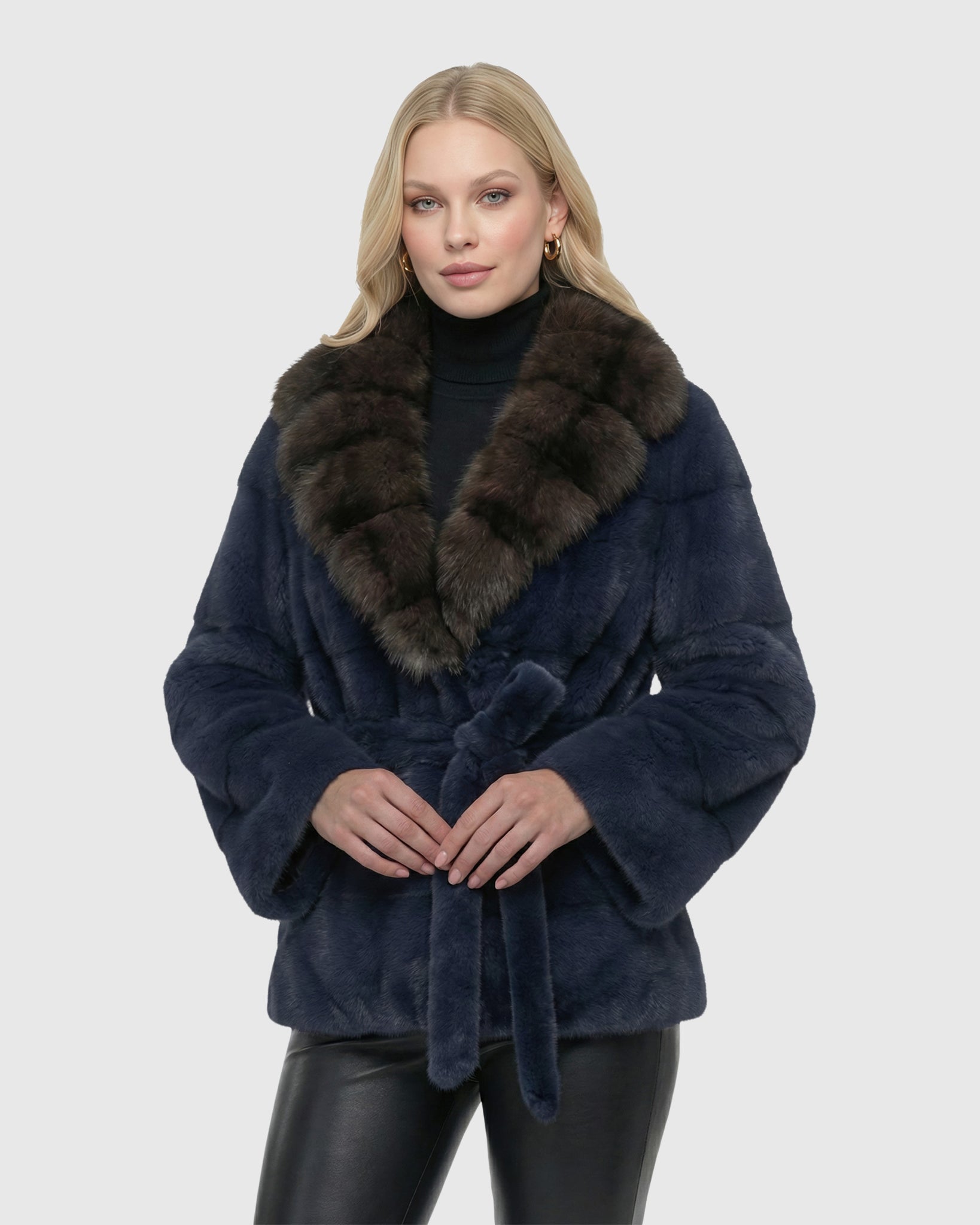 Sheared Mink Jacket With Sable Collar And Belt