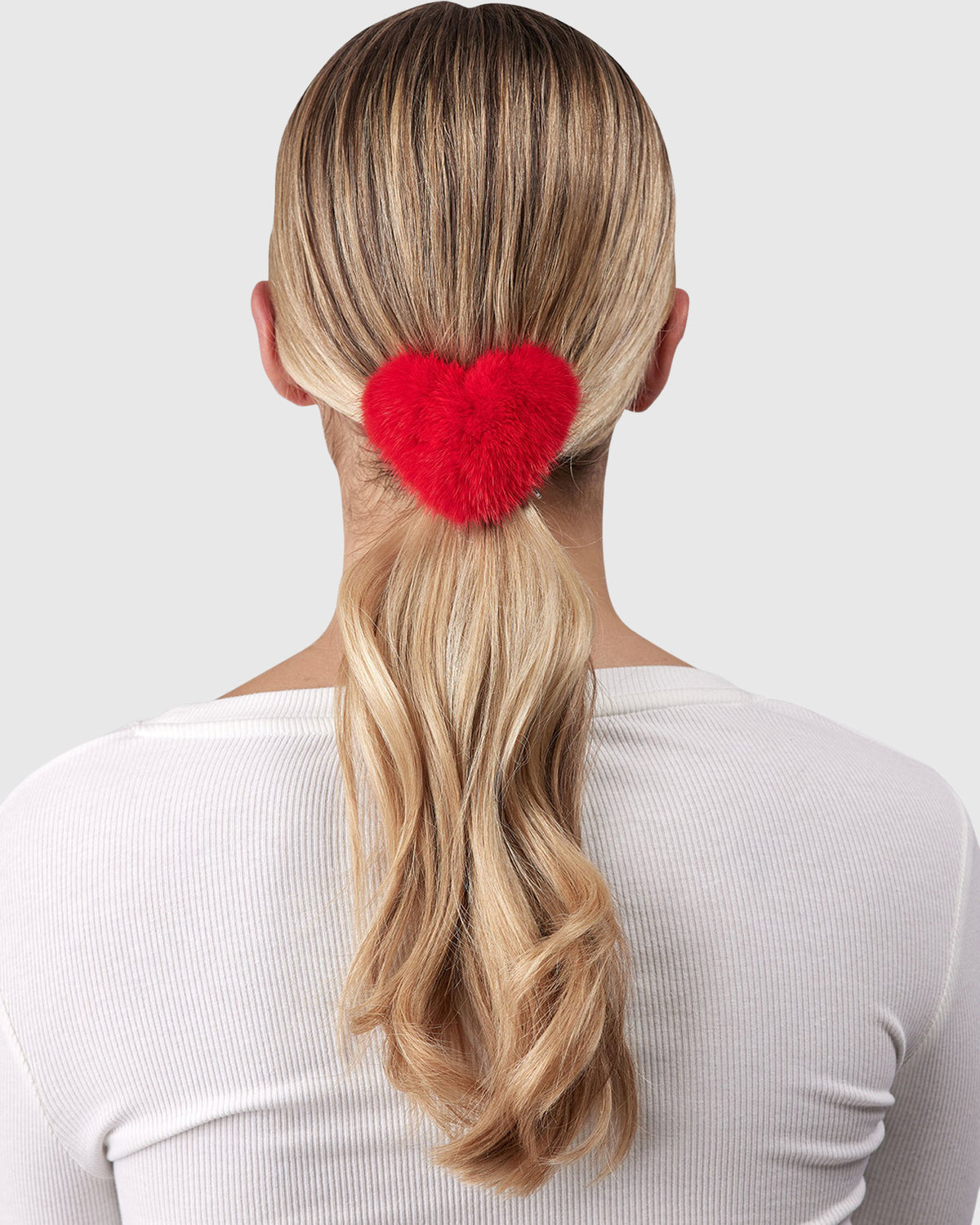 Gorski Red Heart Ponytail Hair Elastic, Real Mink Fur Hair Elastic with Heart Shaped Mink Fur Pompom main image 4