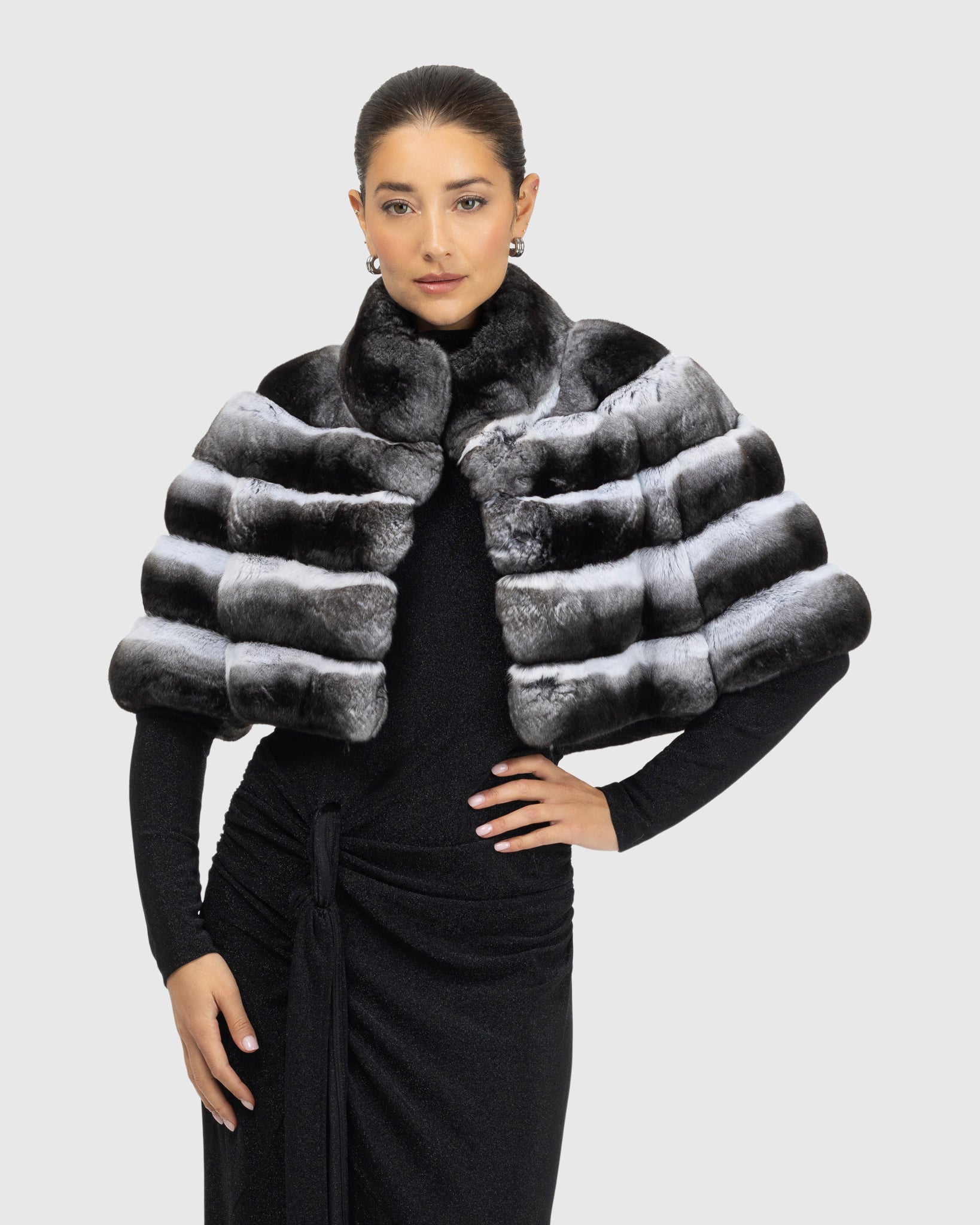 Horizontal Chinchilla Bolero with Cropped Sleeves