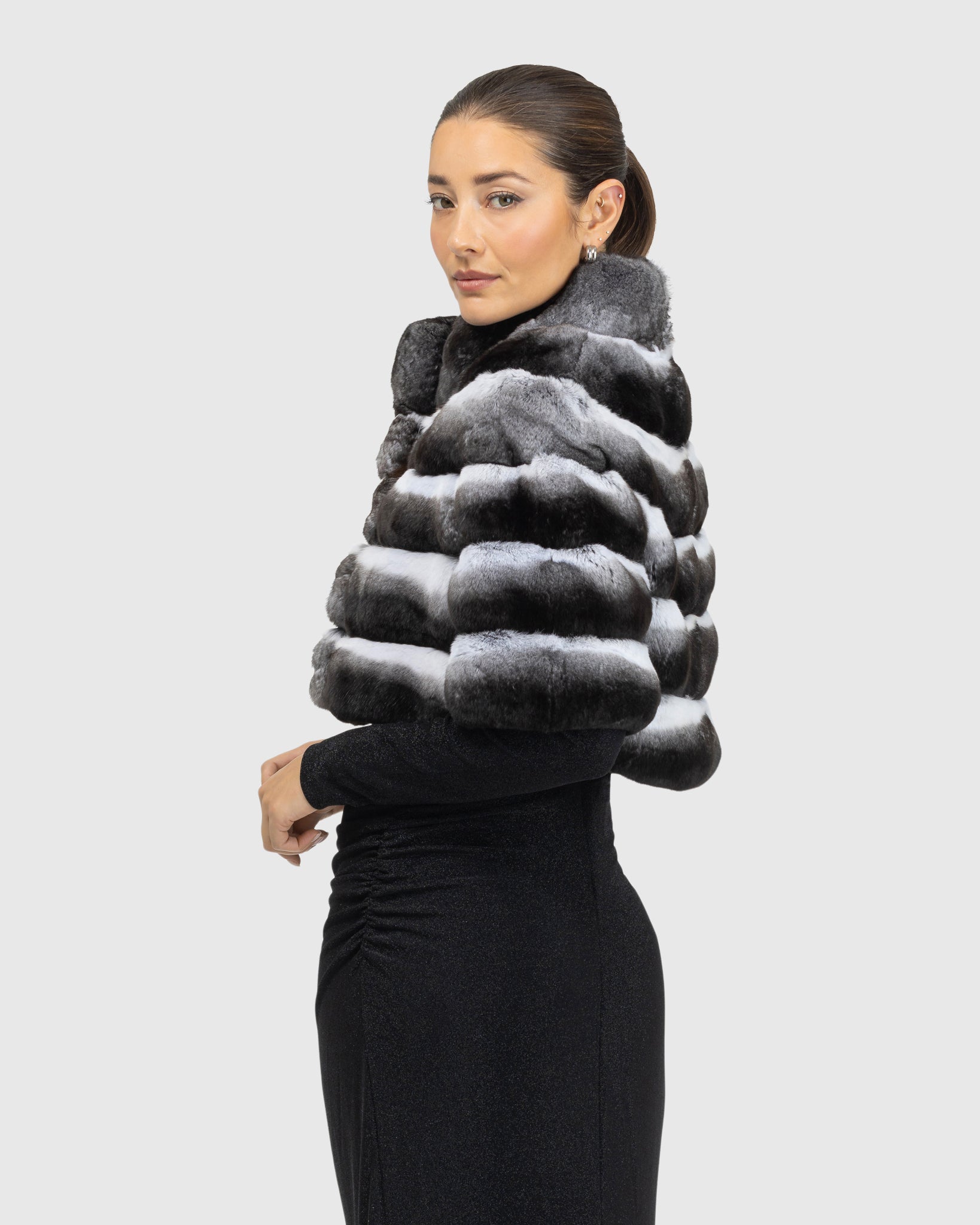 Horizontal Chinchilla Bolero with Cropped Sleeves