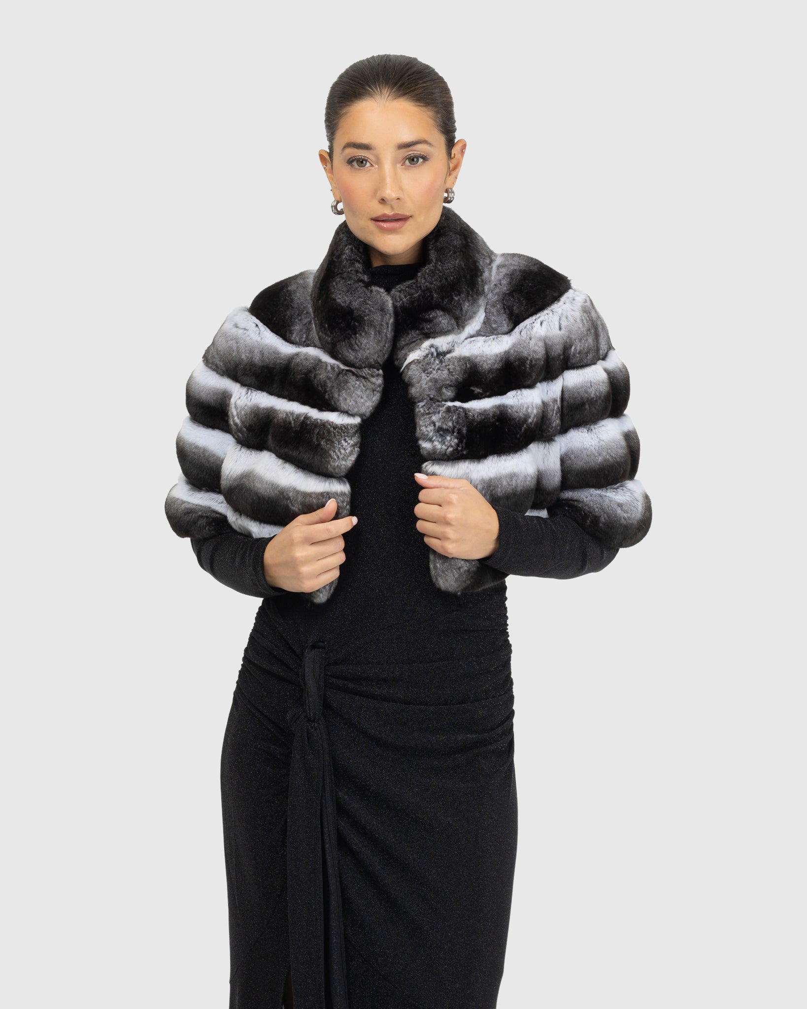 Horizontal Chinchilla Bolero with Cropped Sleeves