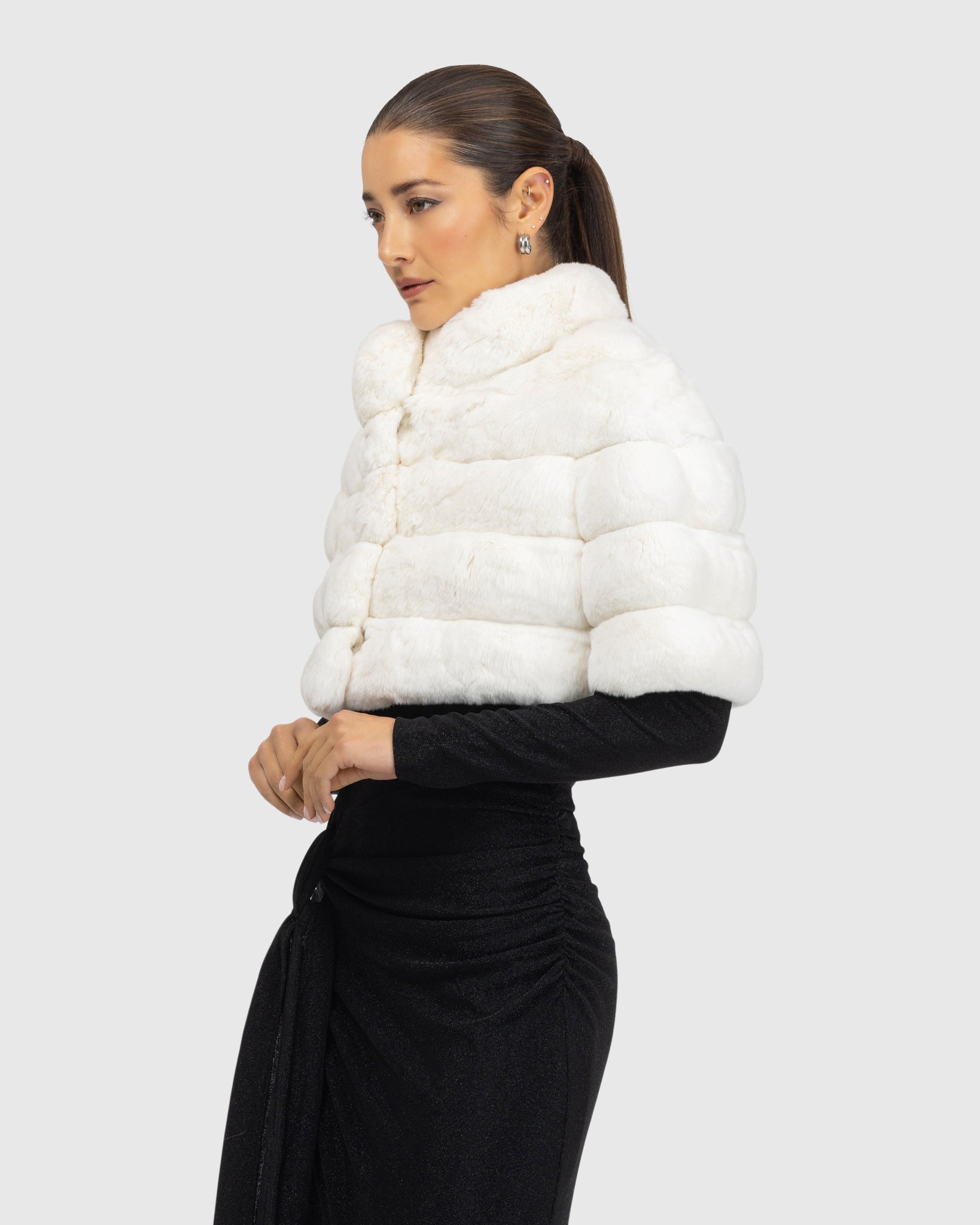 Horizontal Chinchilla Bolero with Cropped Sleeves