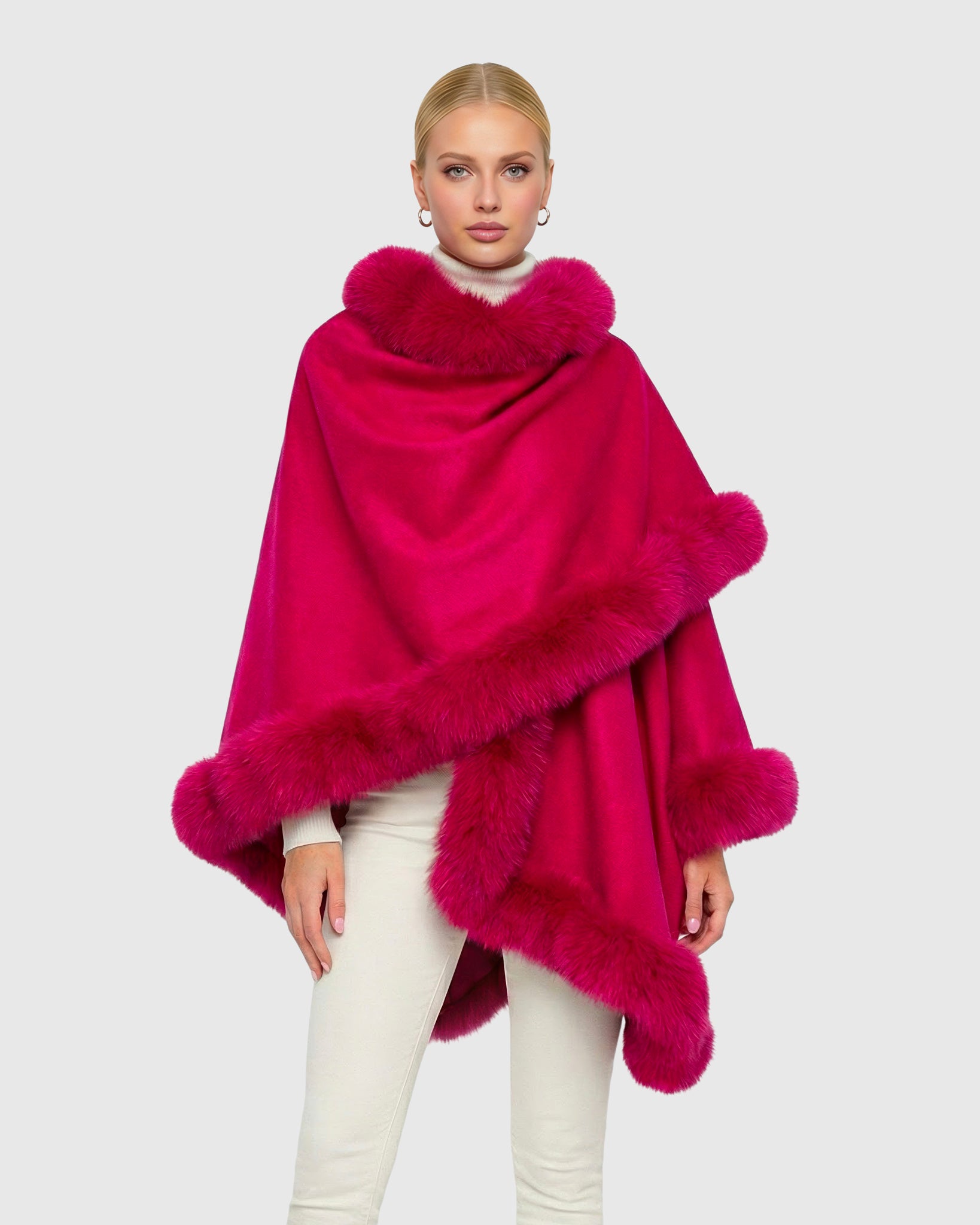 CASHMERE CAPELET WITH FOX TRIM