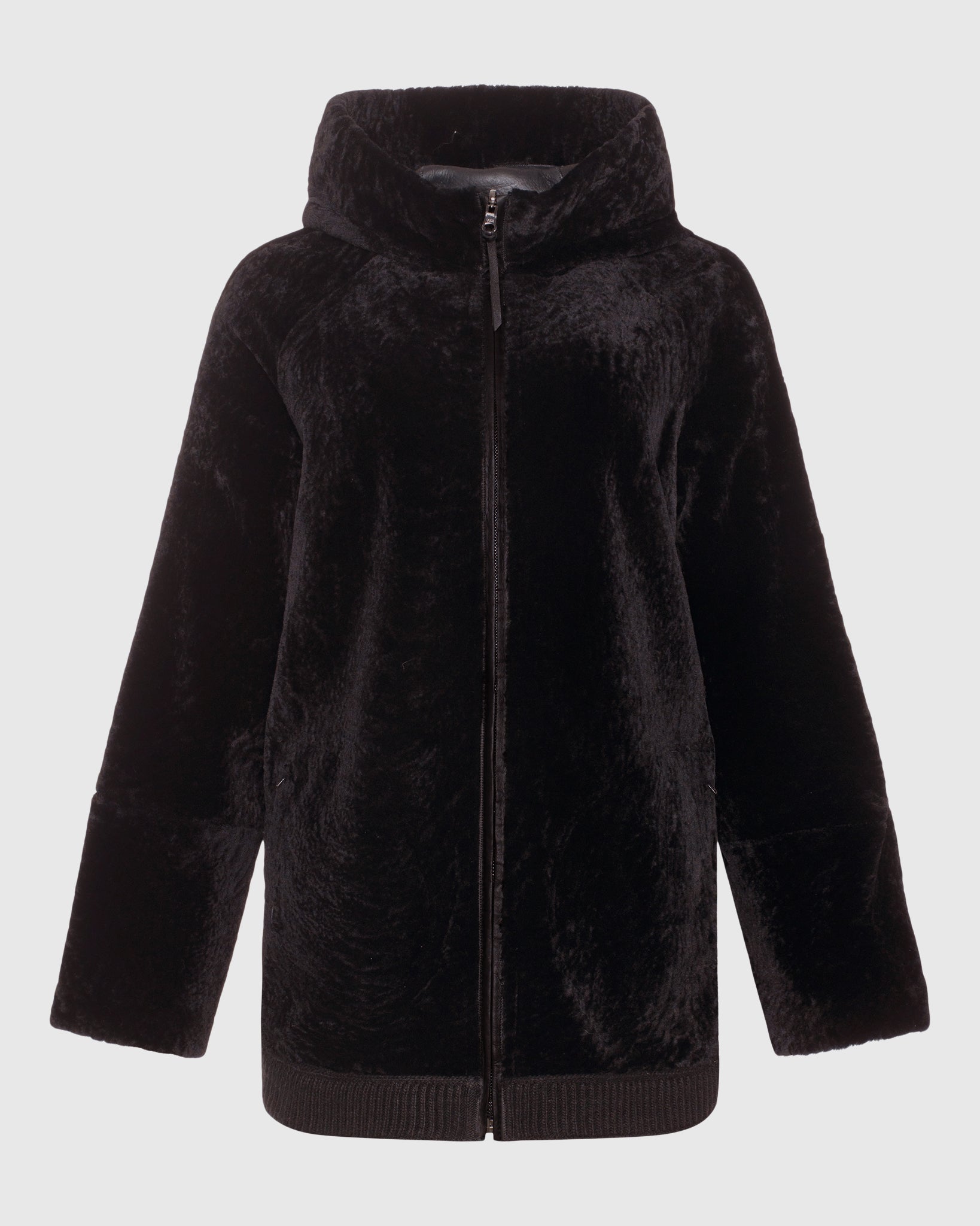 Reversible Select Shearling Lamb Zip Parka with Ribbed Hem