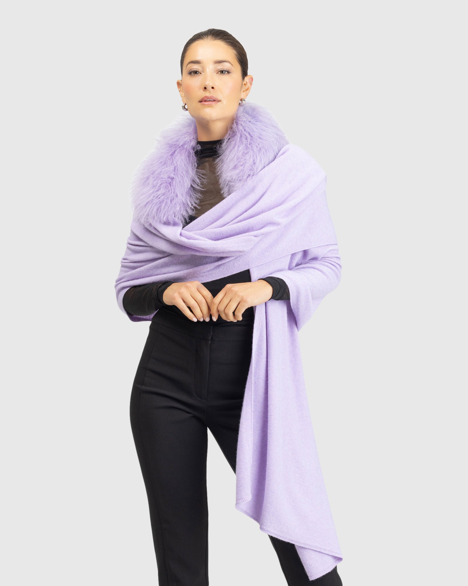 Select Cashmere and Merino Wool Blend Stole with Select Mongolian Lamb Trim