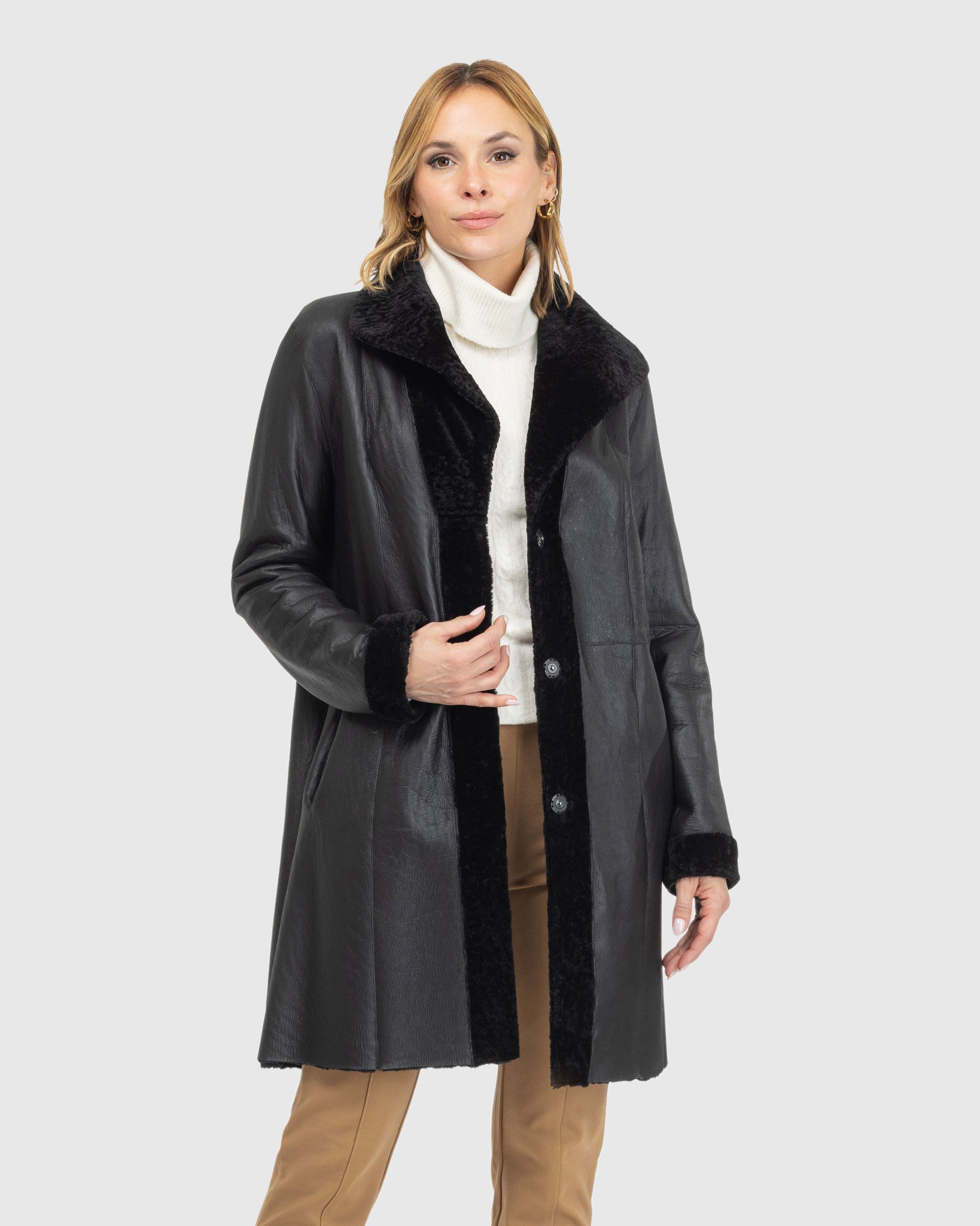 Textured Shearling Lamb Reversible Stroller, Belt