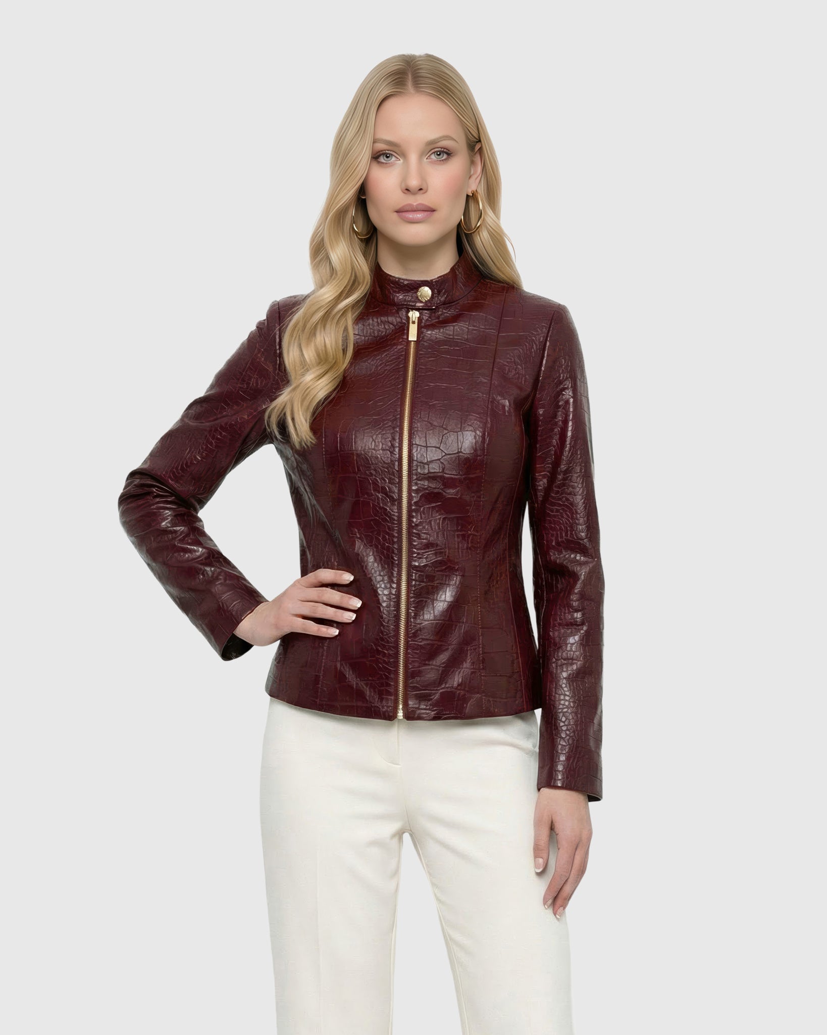 GULL 4mm SKIN JACKETタッパー ブラック/ボルドーLサイズ Select Nappa Leather Croco Embossed Zip Jacket