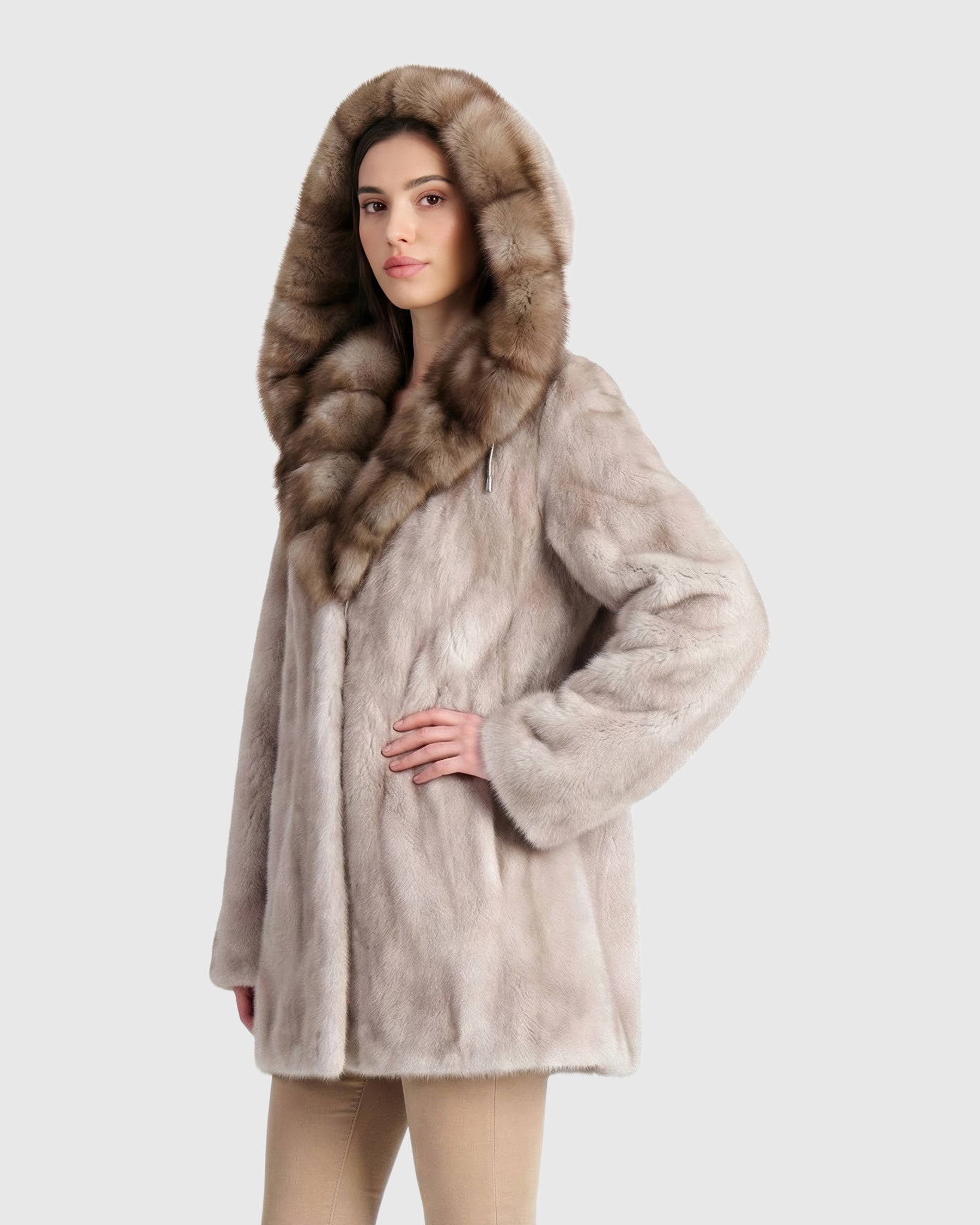 Mink Jacket with Stone Marten Hood Trim