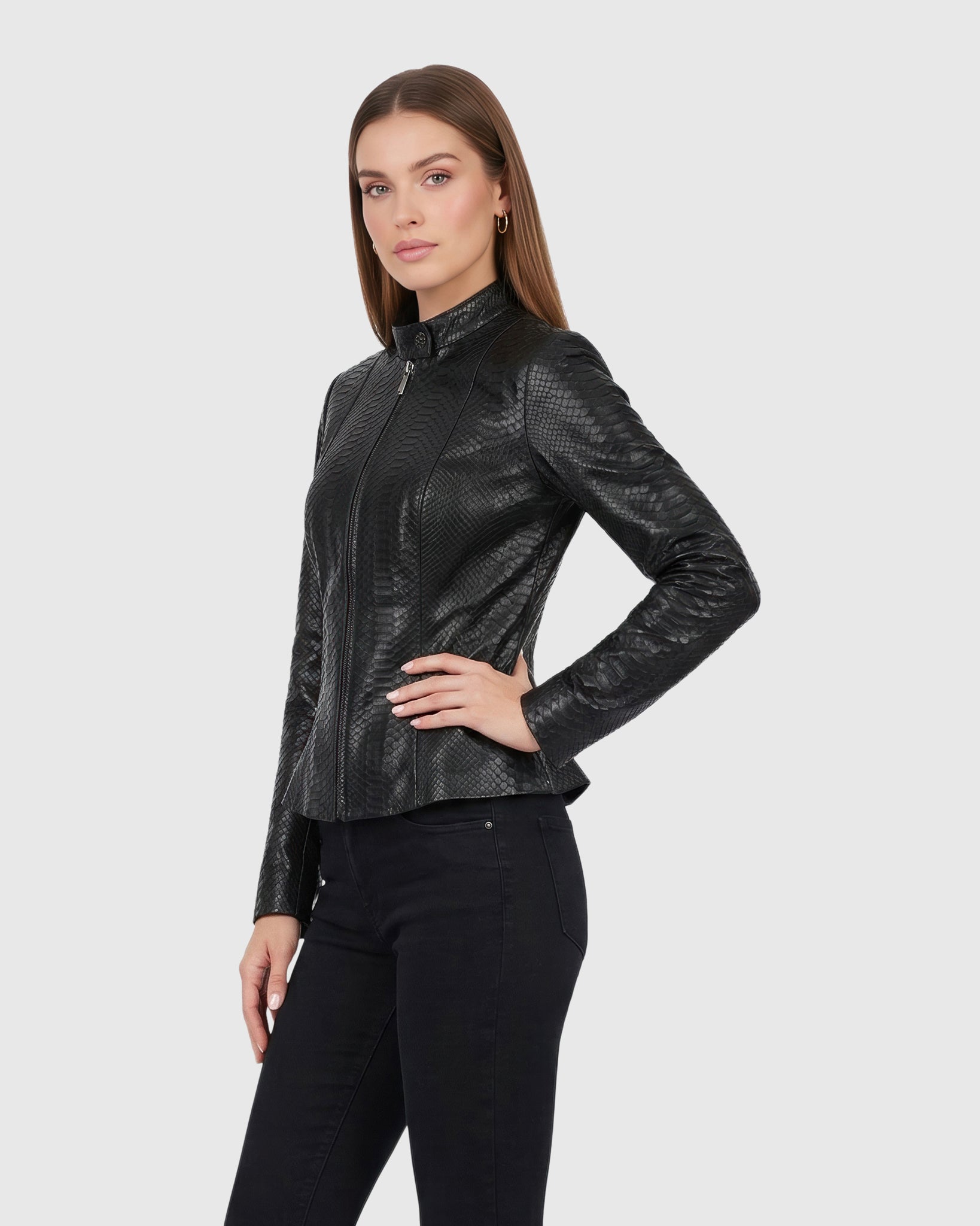 PYTHON LEATHER ZIP JACKET