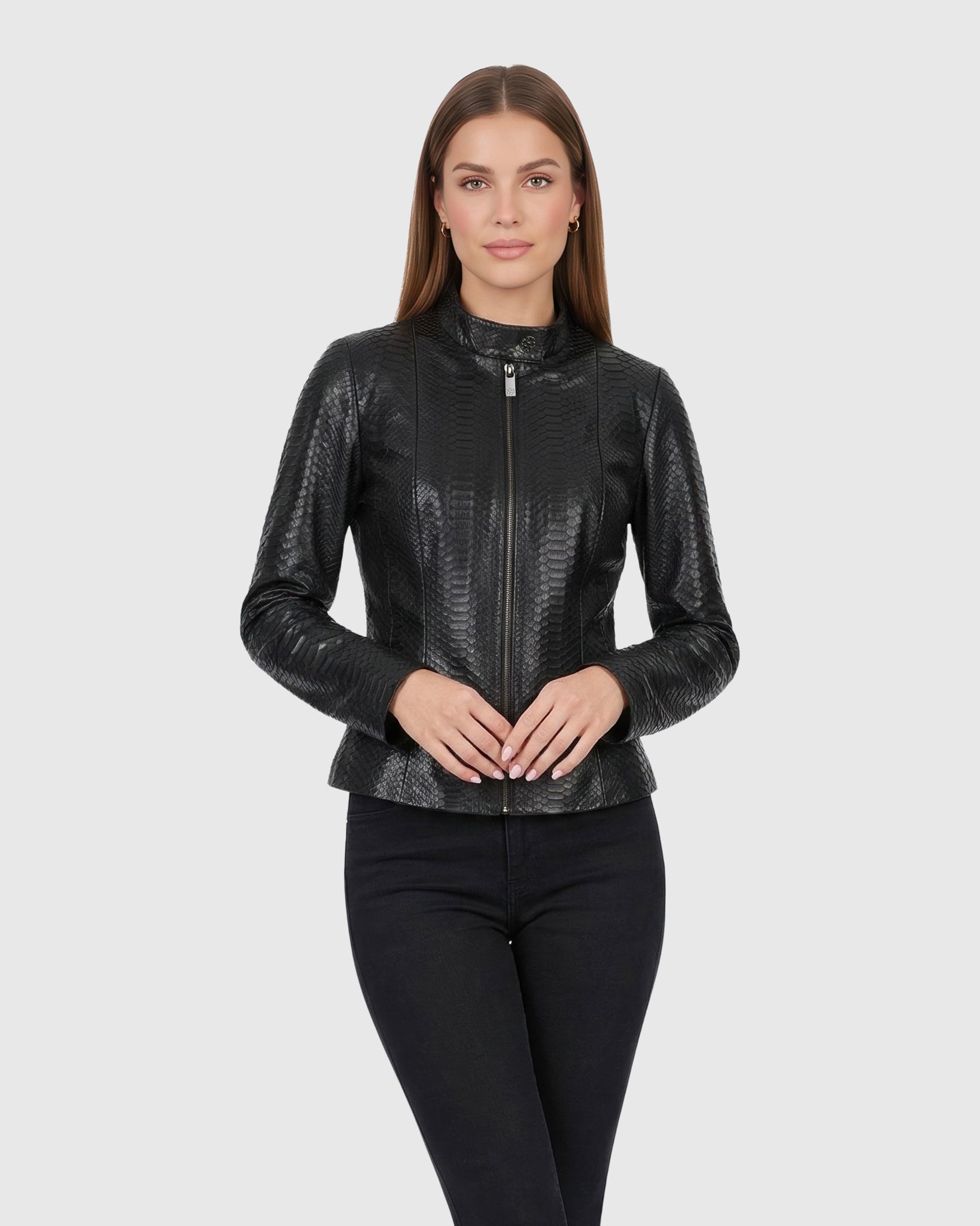 PYTHON LEATHER ZIP JACKET