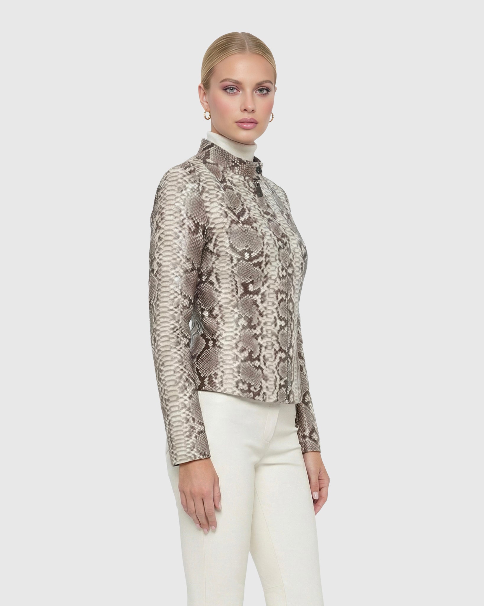 PYTHON LEATHER ZIP JACKET