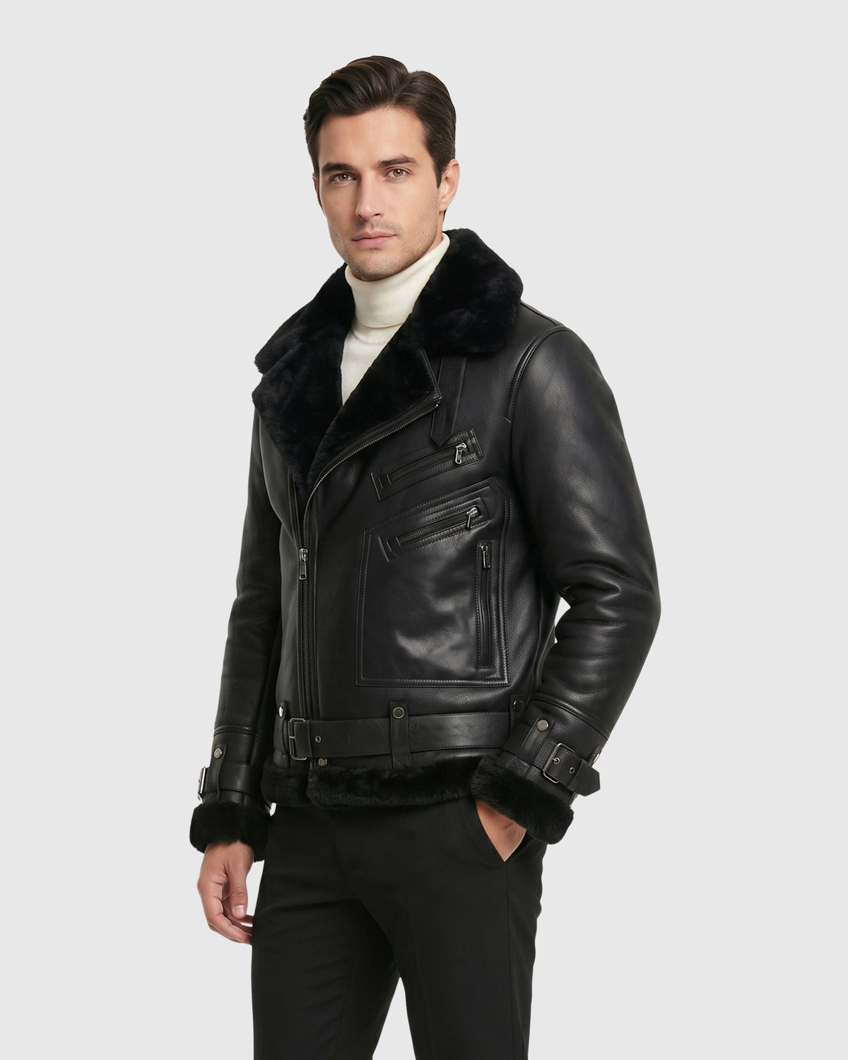 MEN'S SHEARLING LAMB MOTO ZIP JACKET