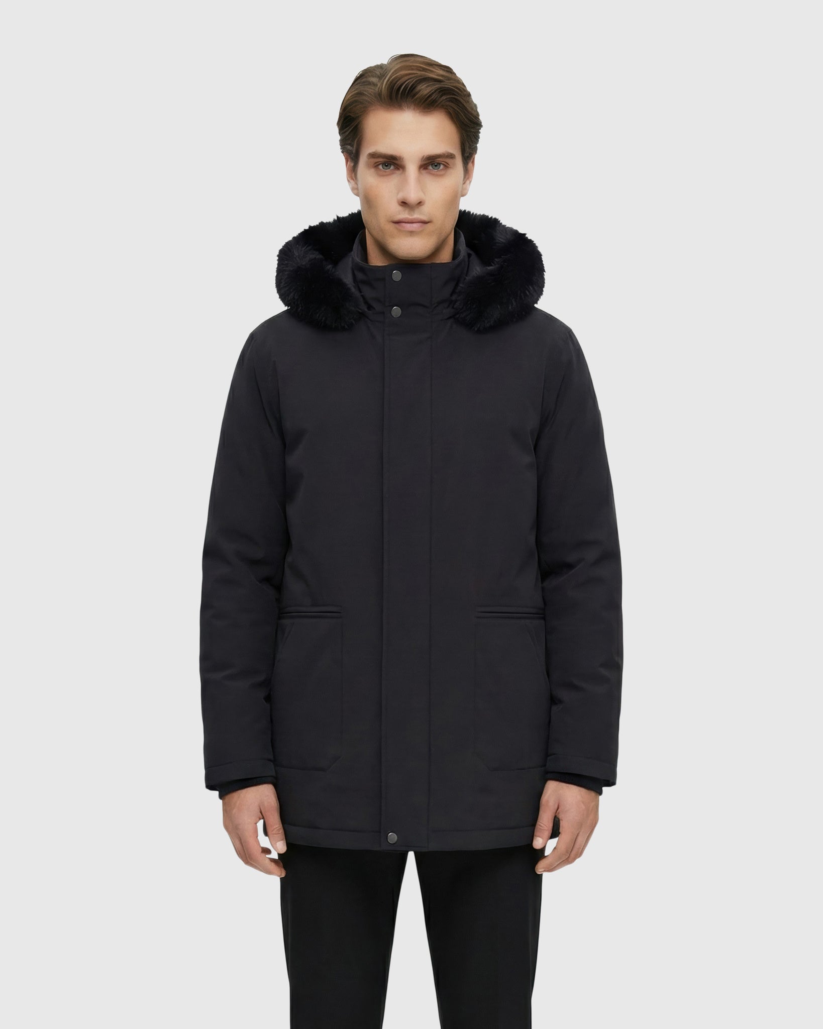 MEN'S QUILTED DOWN JACKET WITH MERINILLO SHEARLING LAMB HOOD TRIM