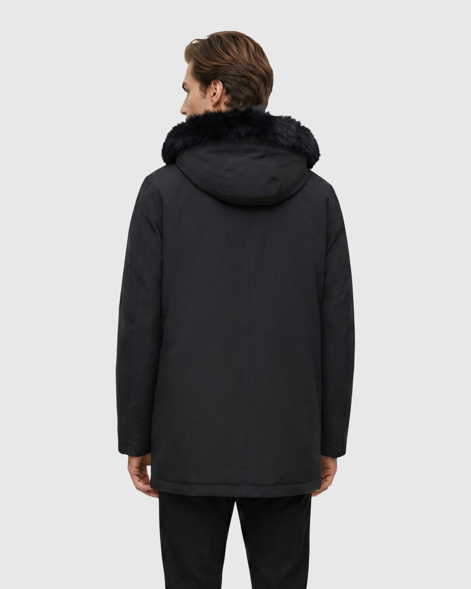 MEN'S QUILTED DOWN JACKET WITH MERINILLO SHEARLING LAMB HOOD TRIM