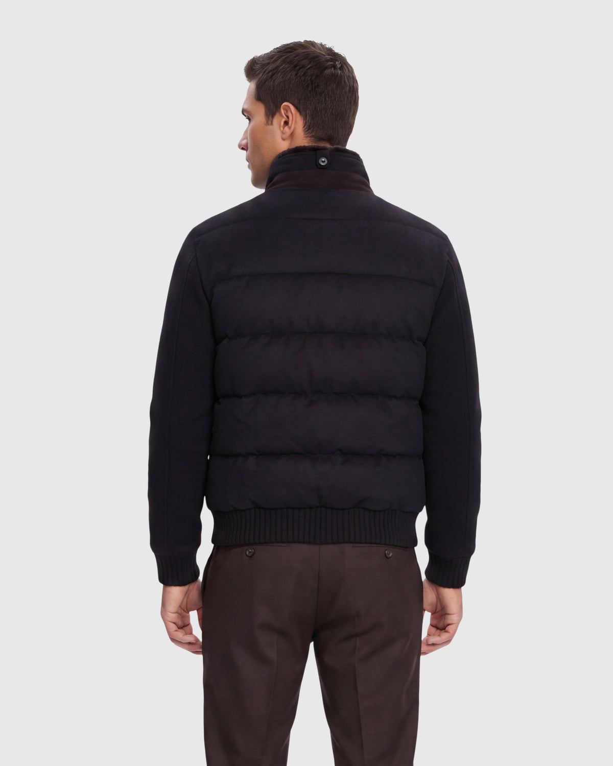 MEN'S WOOL BLEND QUILTED DOWN JACKET WITH DETACHABLE SELECT SHEARLING LAMB