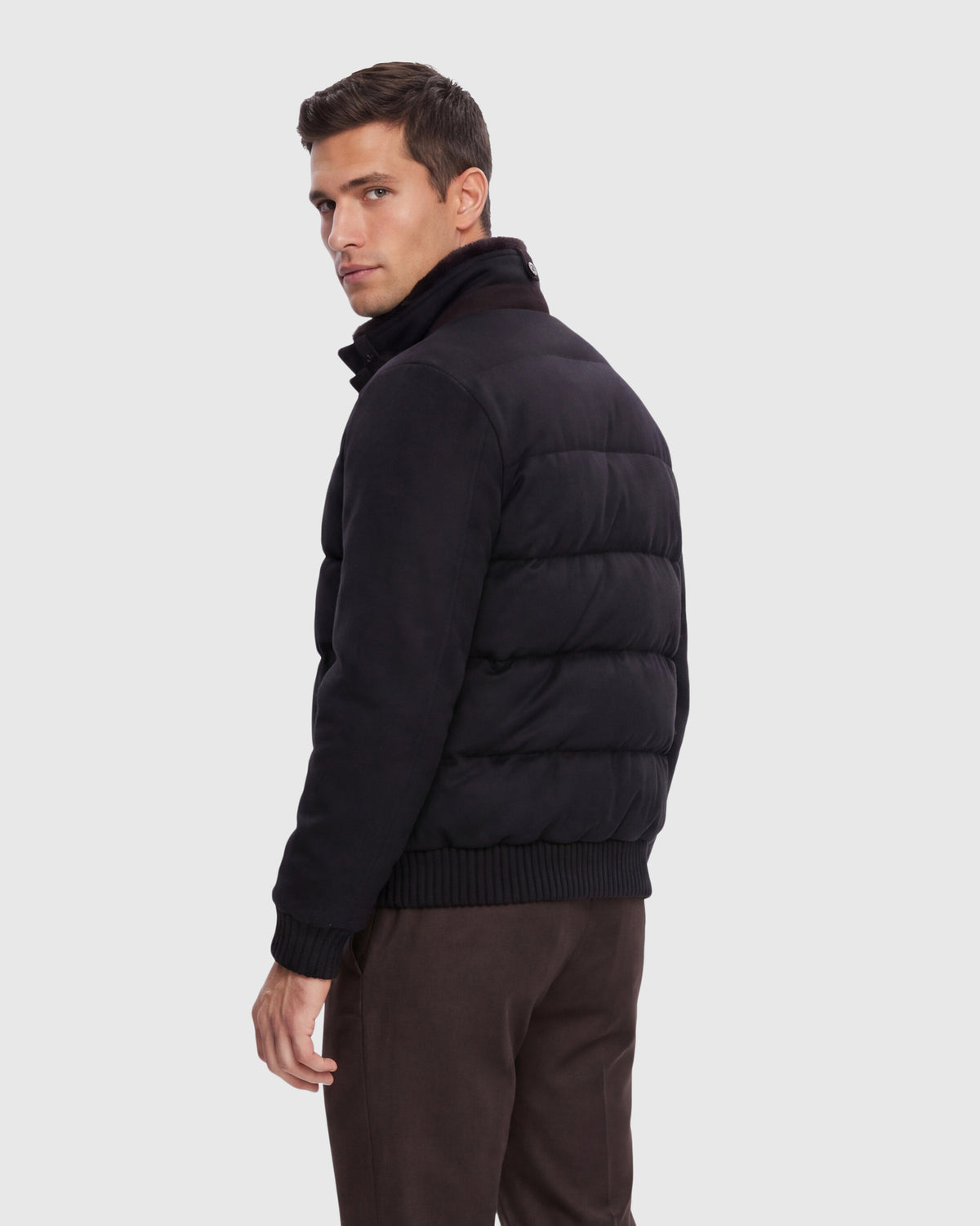 MEN'S WOOL BLEND QUILTED DOWN JACKET WITH DETACHABLE SELECT SHEARLING LAMB