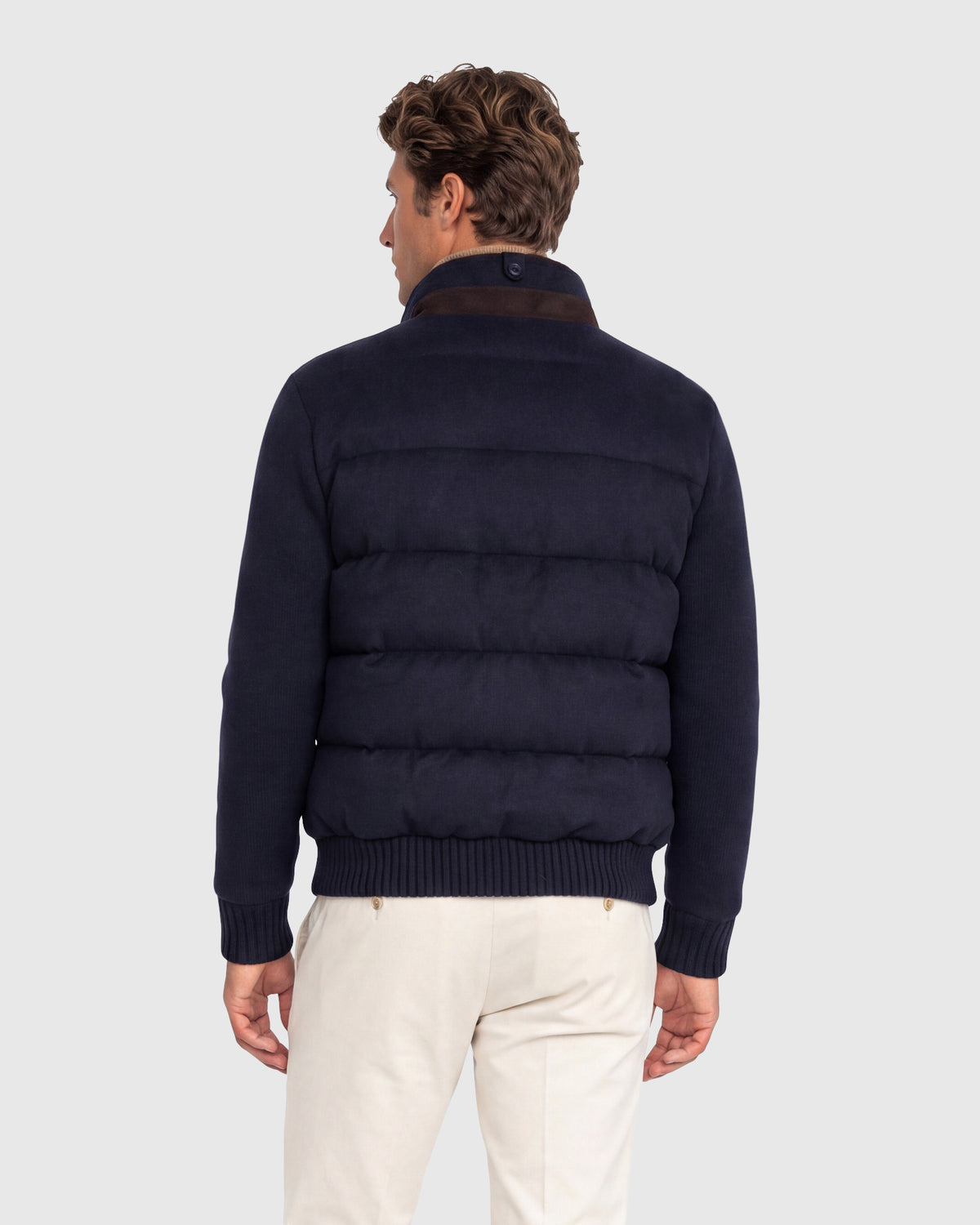 MEN'S WOOL BLEND QUILTED DOWN JACKET WITH DETACHABLE SELECT SHEARLING LAMB