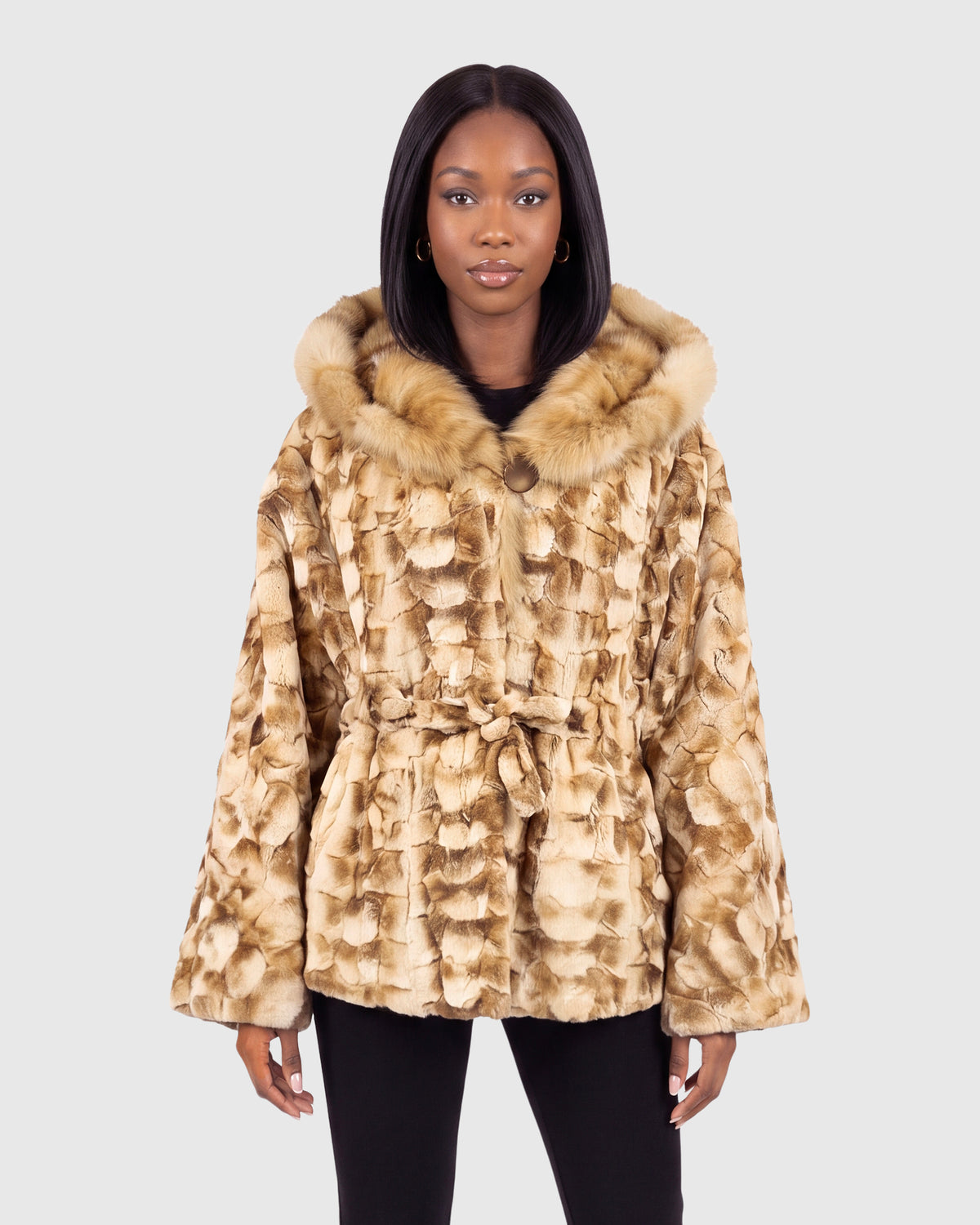 Mink sections cape with sable sections hood