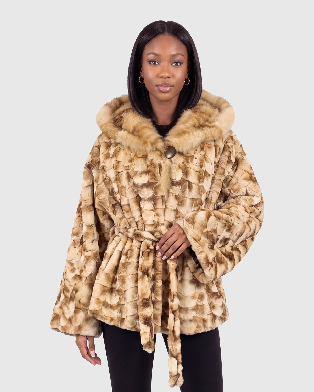 Mink sections cape with sable sections hood