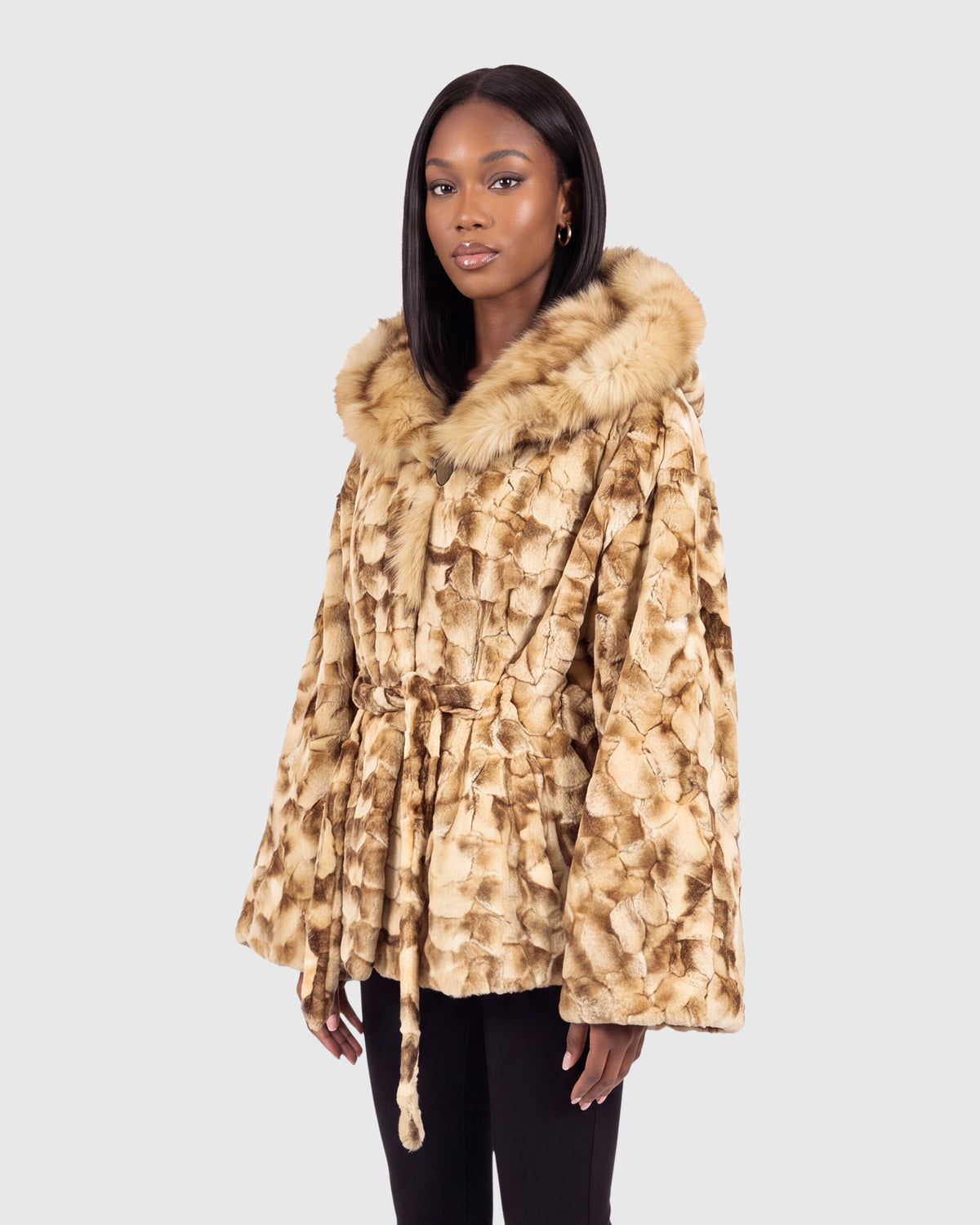 MINK SECTIONS CAPE WITH SABLE SECTIONS HOOD