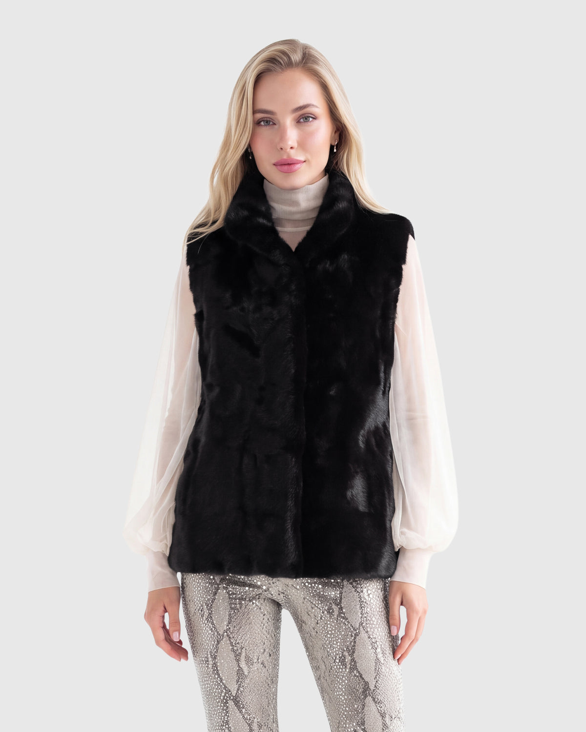 MINK VEST WITH STAND COLLAR