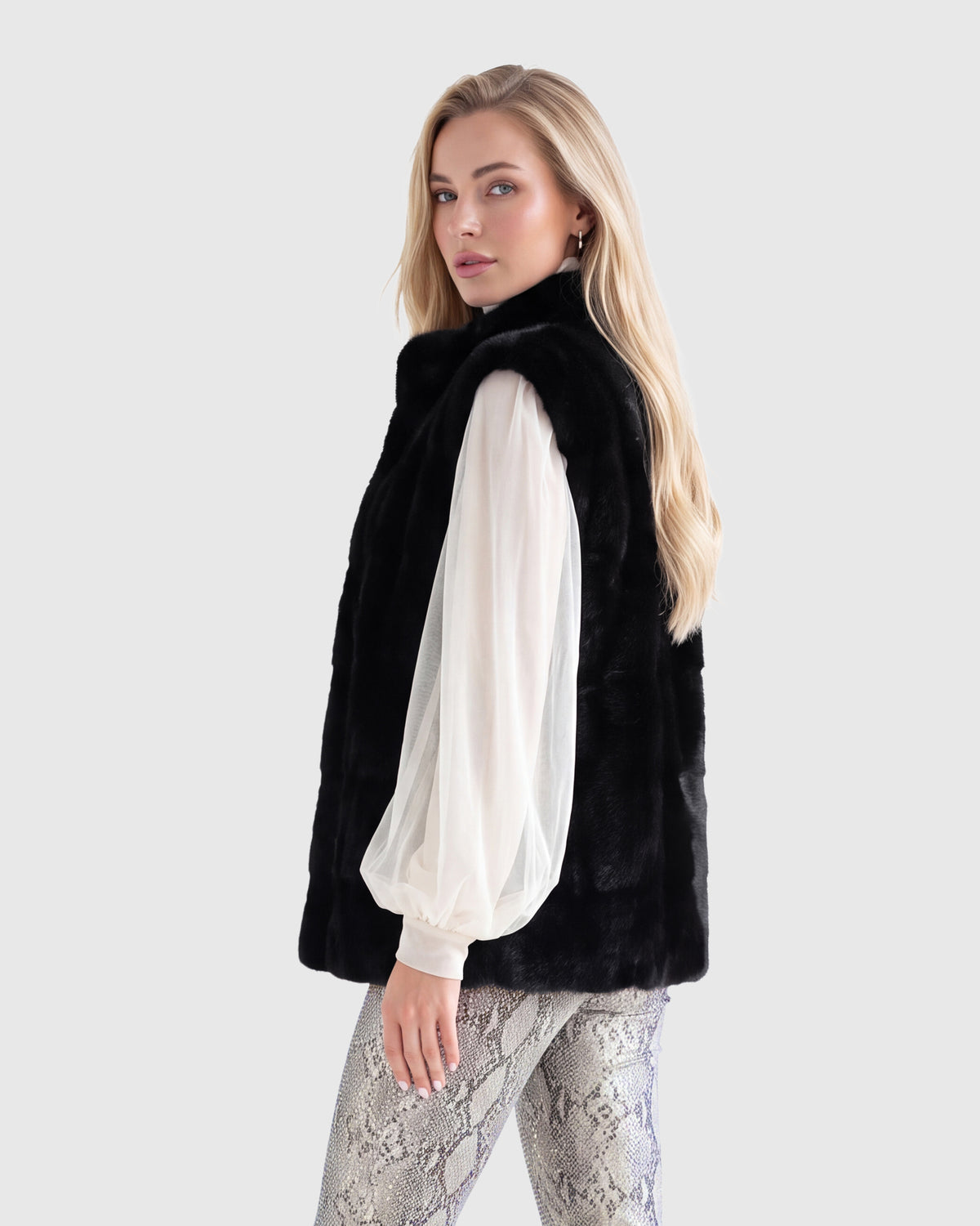 MINK VEST WITH STAND COLLAR