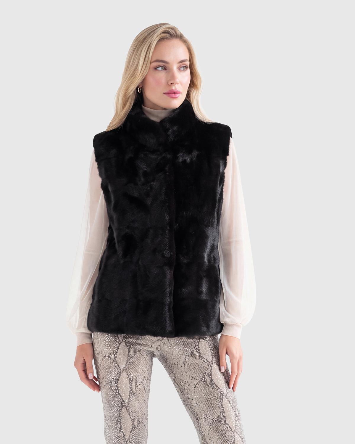 MINK VEST WITH STAND COLLAR