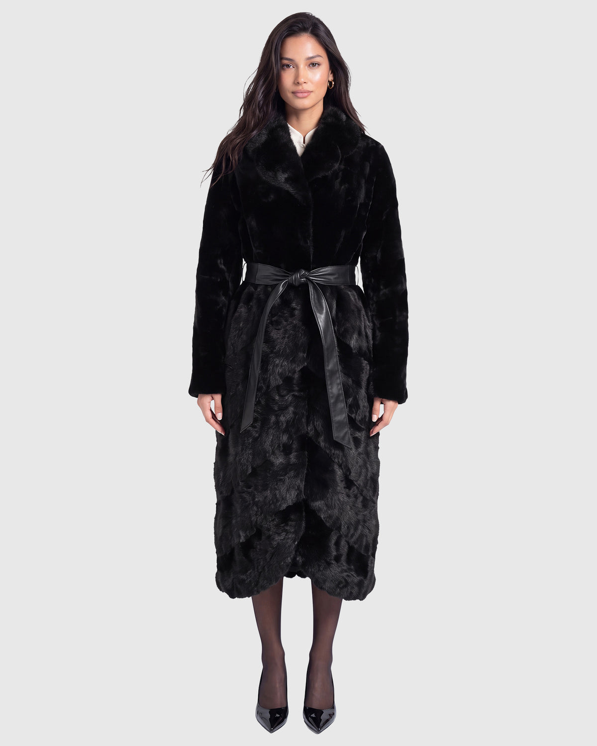 MINK SECTIONS COAT WITH MINK COLLAR