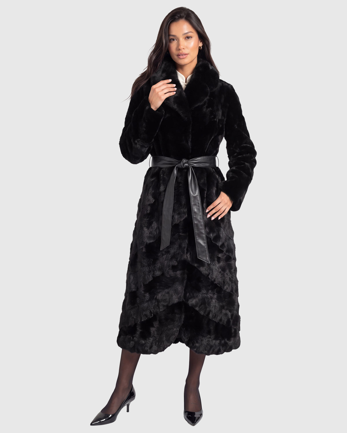 MINK SECTIONS COAT WITH MINK COLLAR