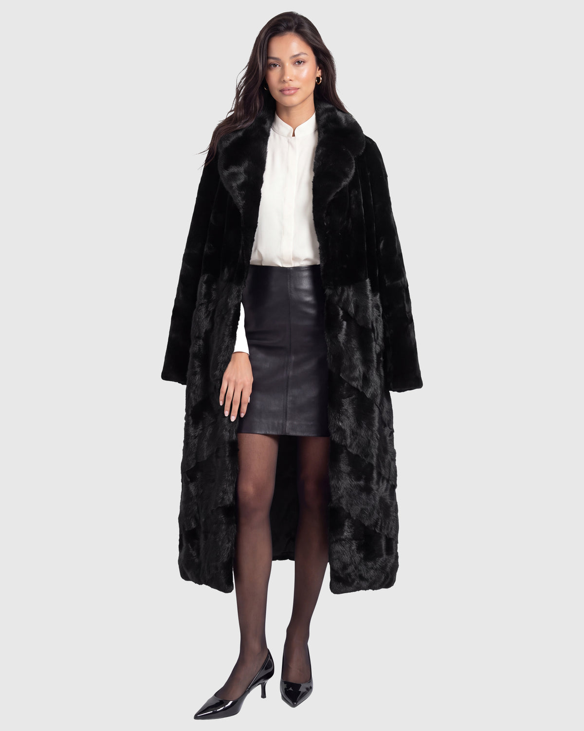MINK SECTIONS COAT WITH MINK COLLAR