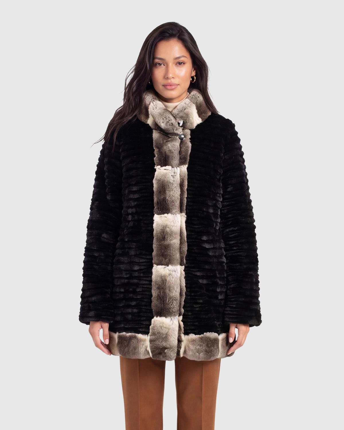Mink sections jacket with rex rabbit collar