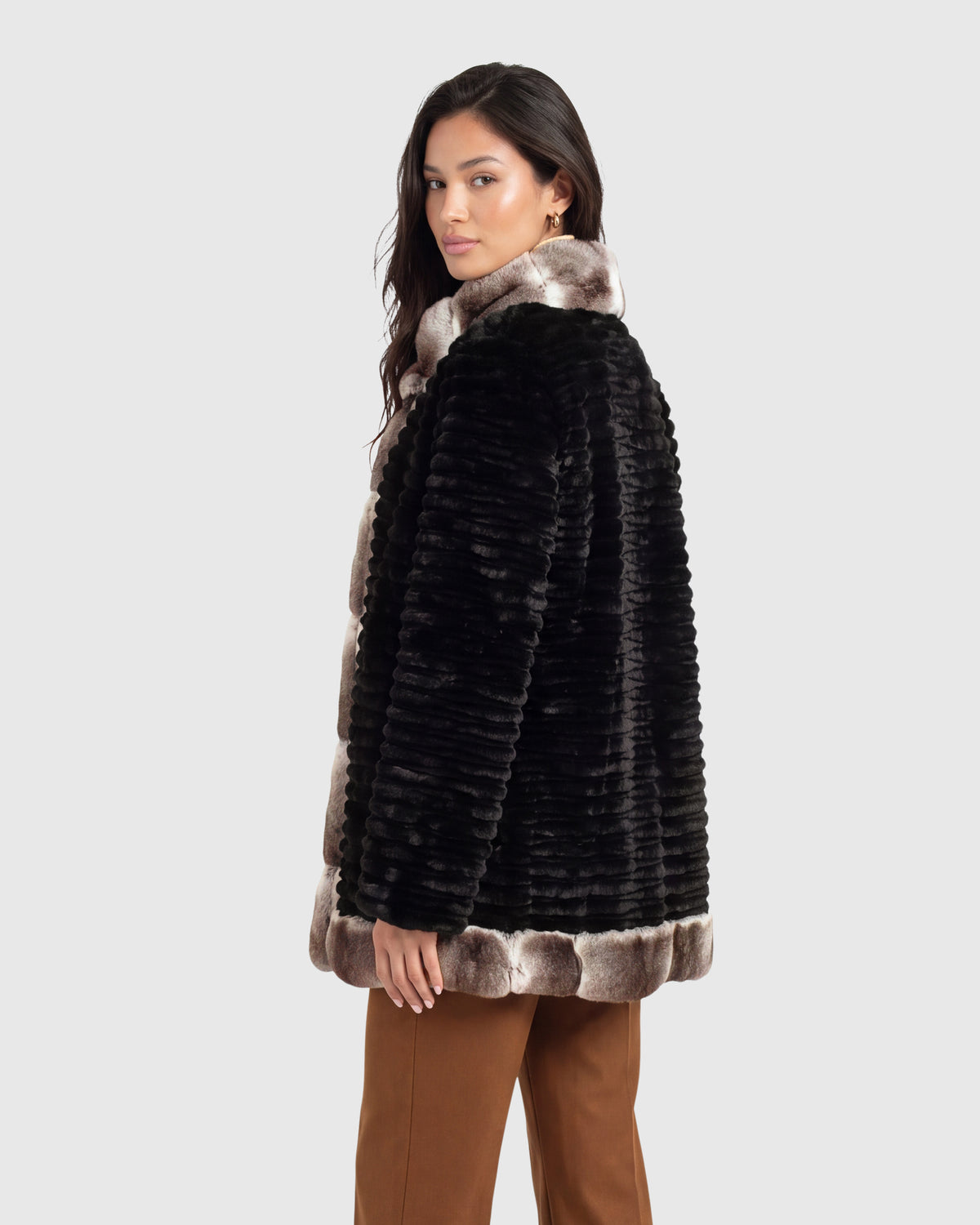 Mink sections jacket with rex rabbit collar