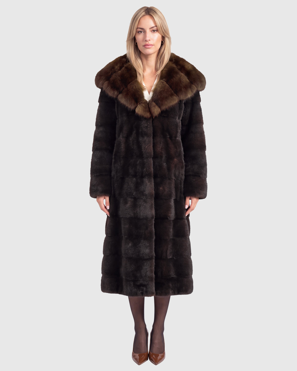 Mink coat with sable hood trim