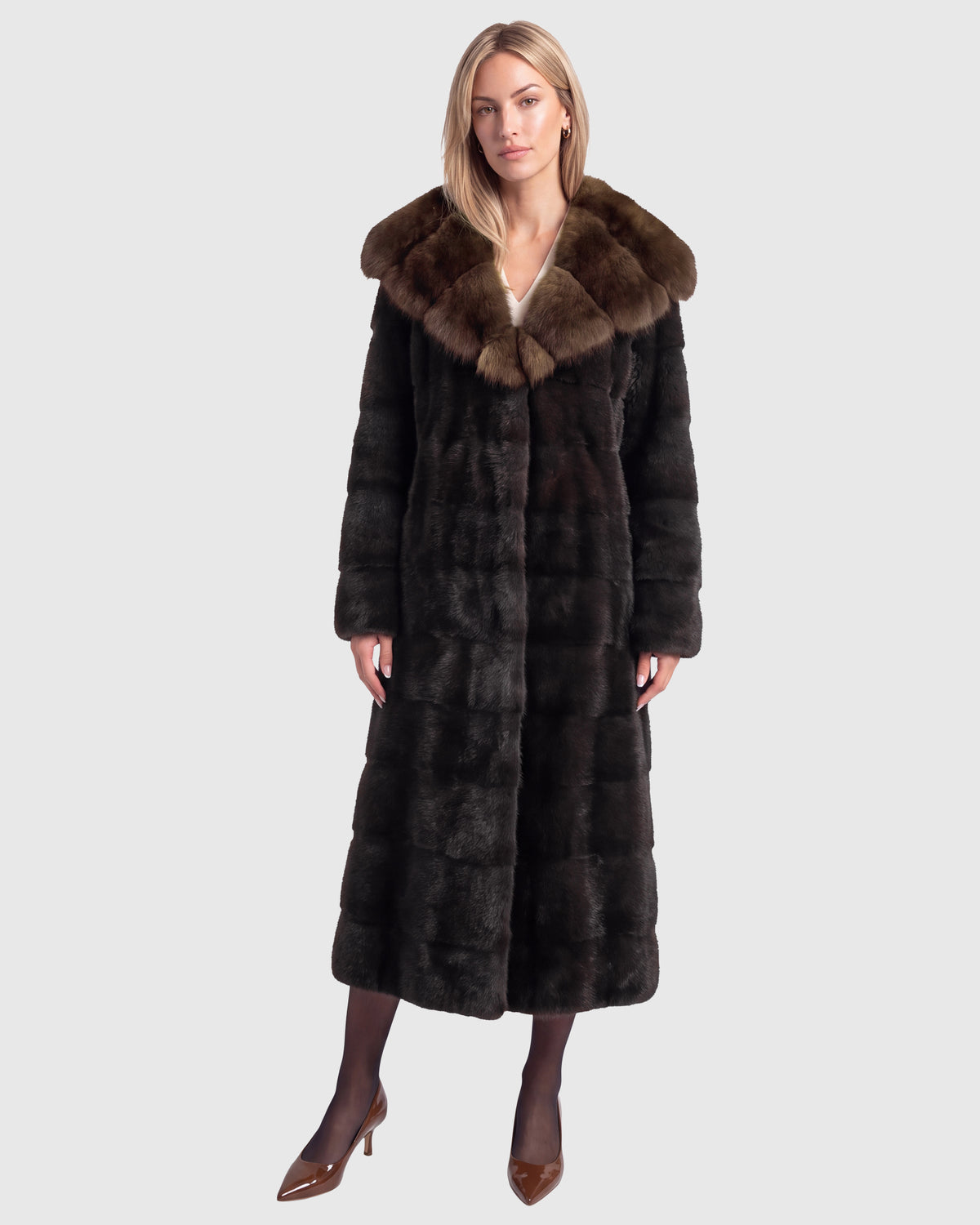 Mink coat with sable hood trim