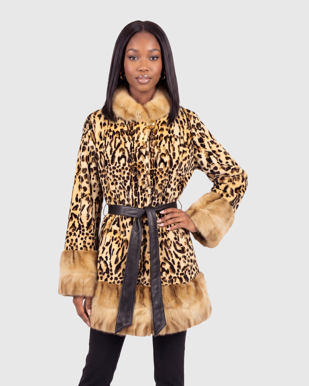 MINK SHEARED SECTIONS JACKET WITH SABLE SECTIONS COLLAR