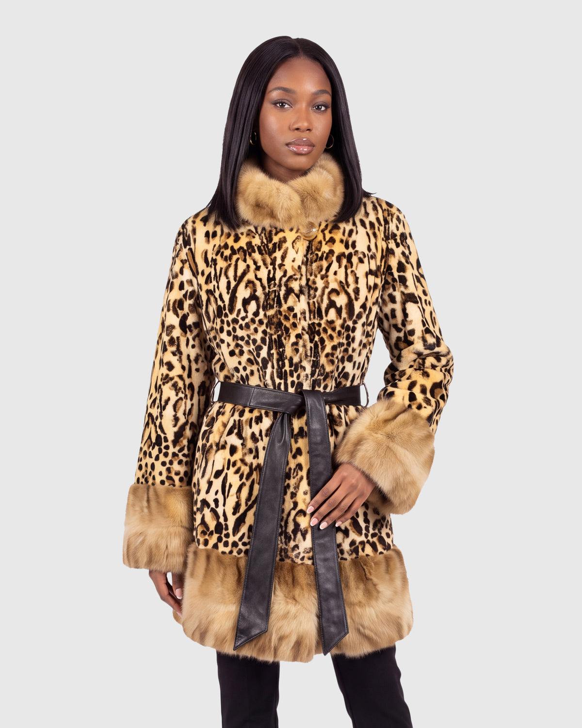 Mink sheared sections jacket with sable sections collar