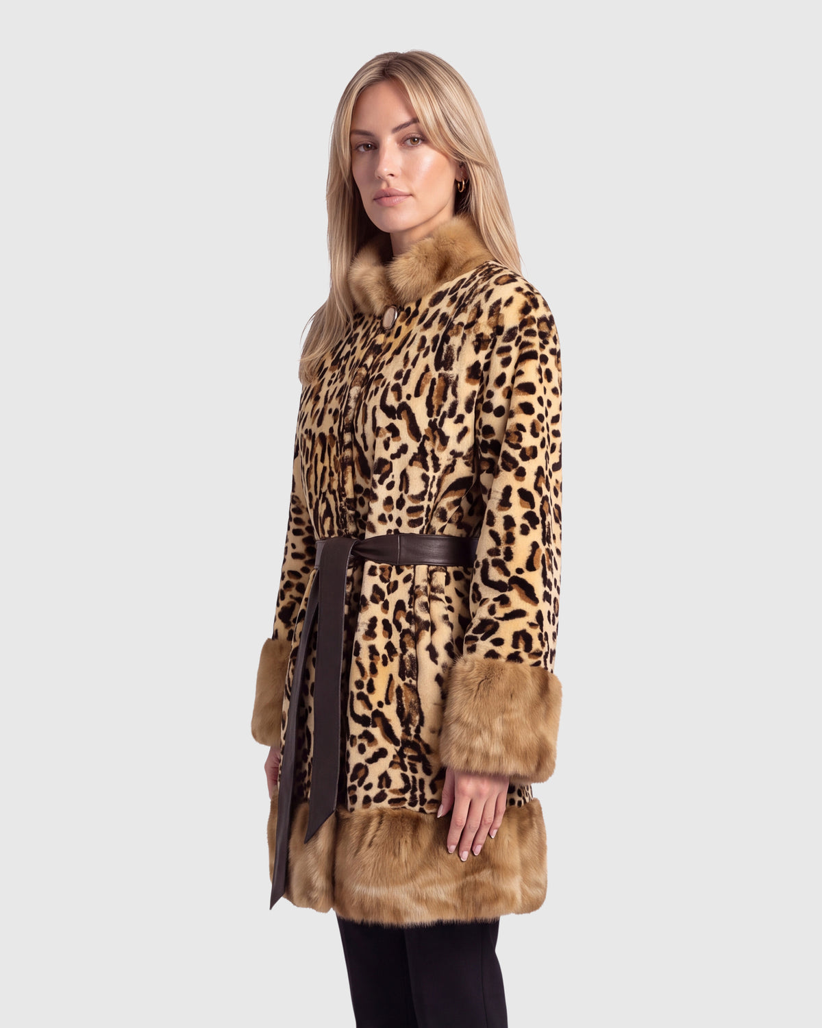 Mink sheared sections jacket with sable sections collar