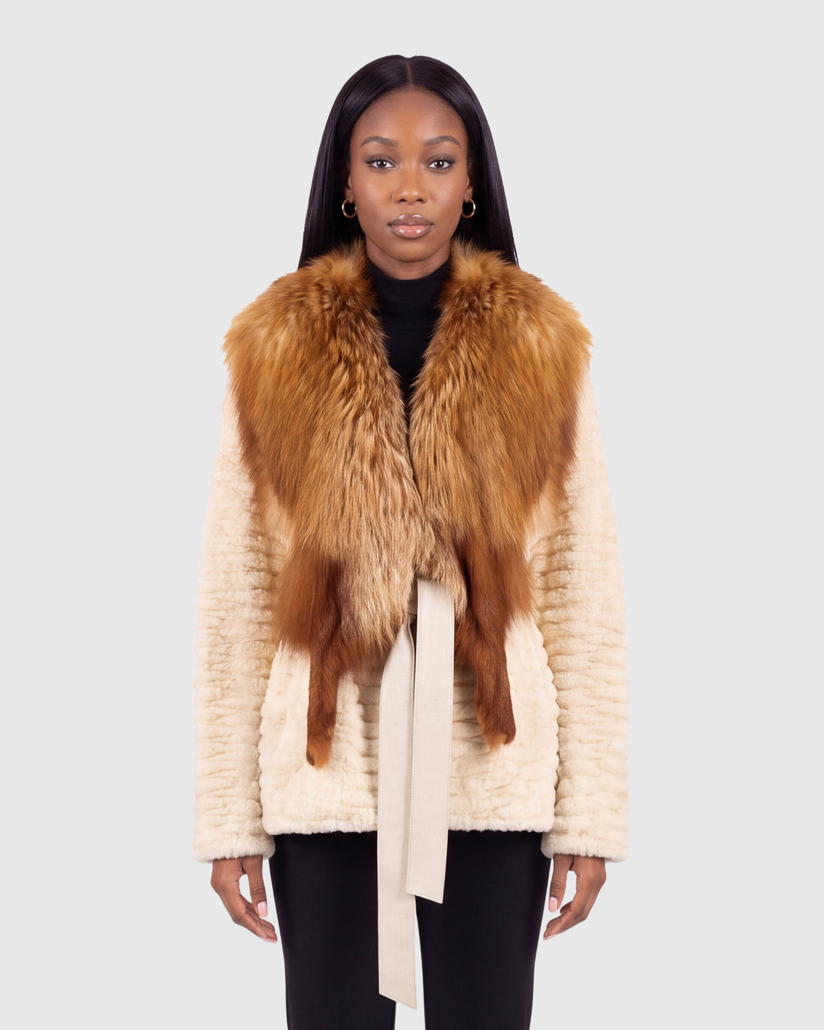 NUTRIA SHEARED SECTIONS JACKET WITH FOX COLLAR