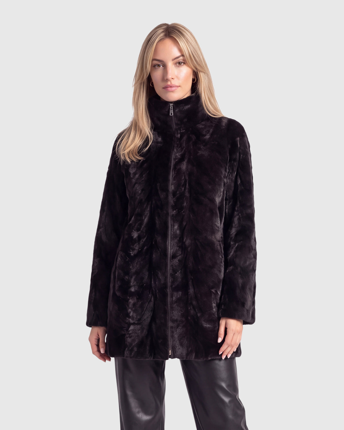 REVERSIBLE MINK SHEARED SECTIONS JACKET WITH MINK COLLAR