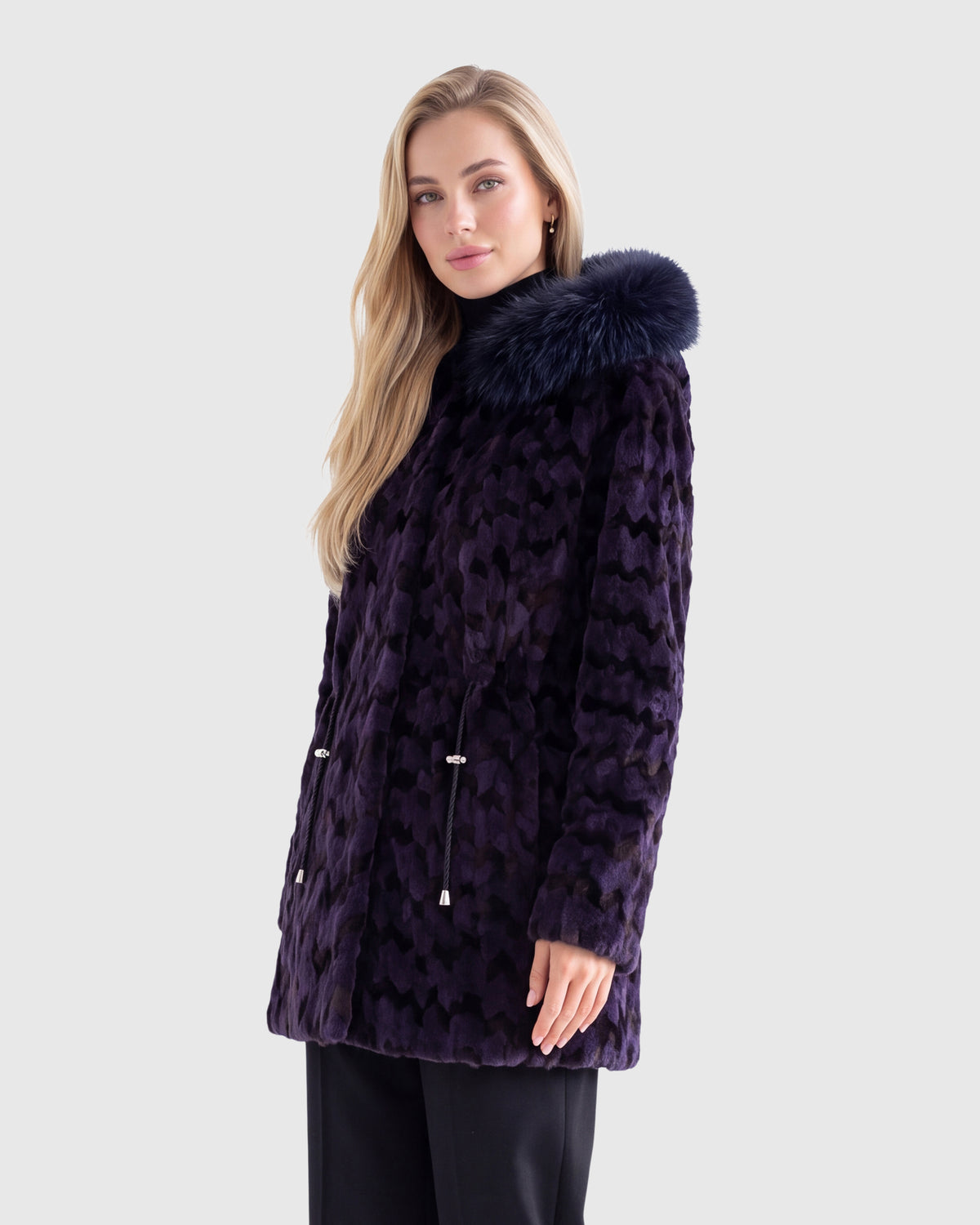MINK SHEARED SECTIONS JACKET WITH MINK HOOD