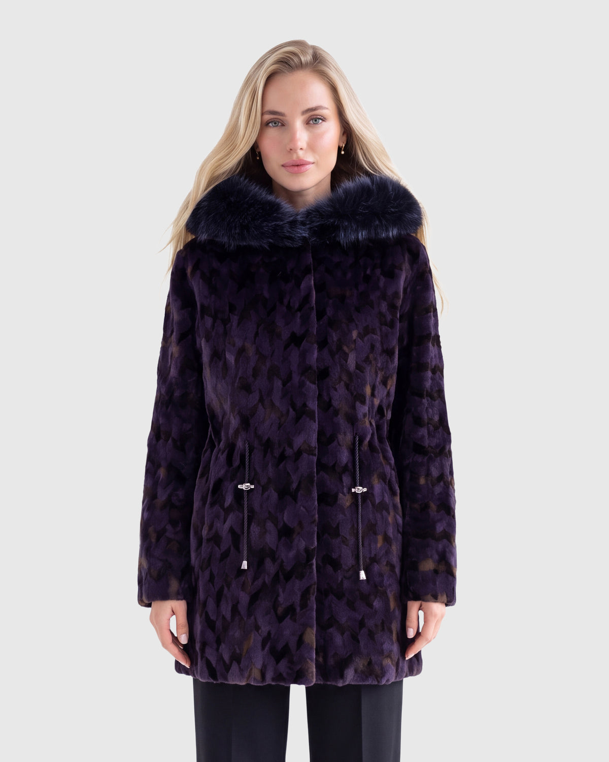 MINK SHEARED SECTIONS JACKET WITH MINK HOOD