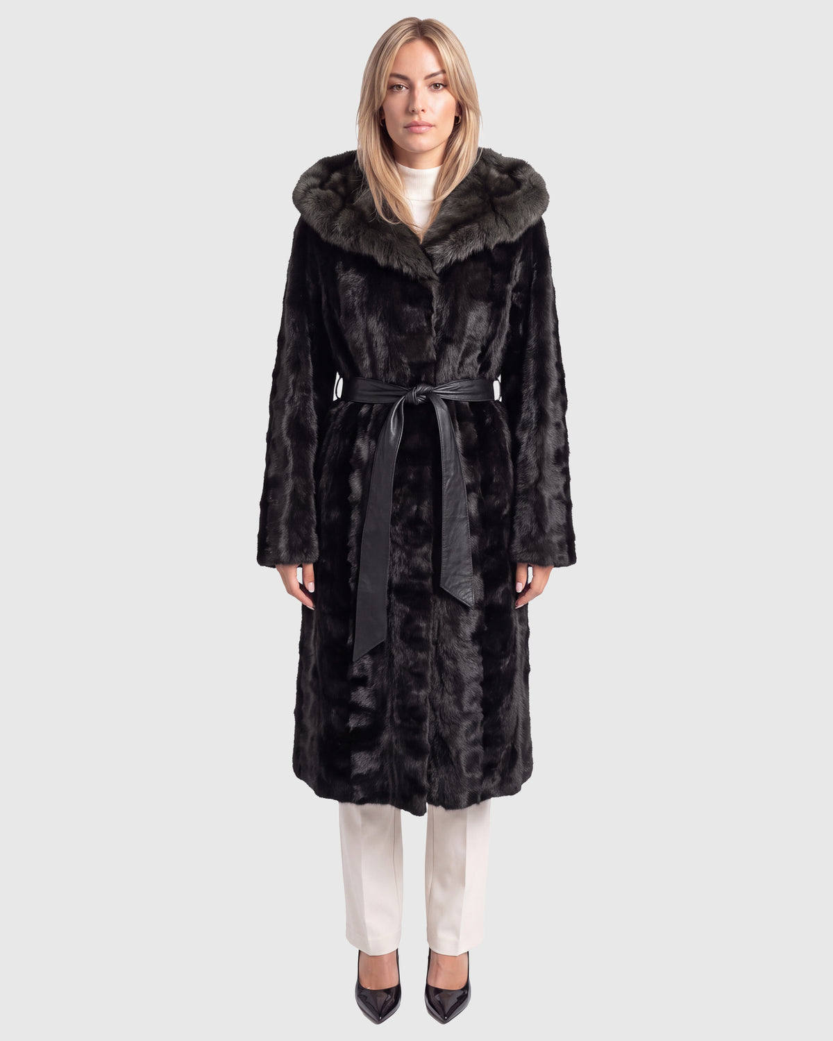 MINK SECTIONS SHORT COAT WITH SABLE SECTIONS HOOD