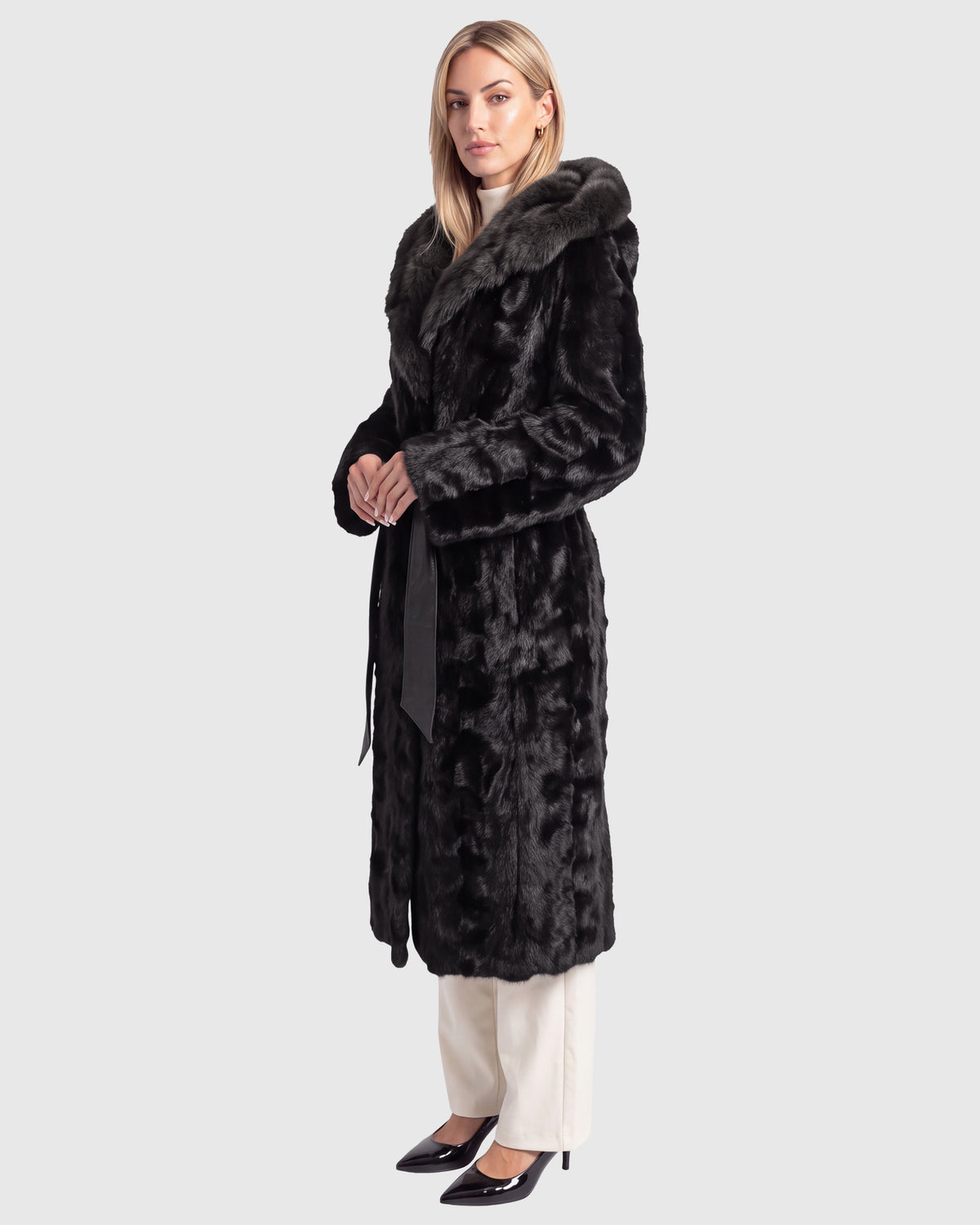 MINK SECTIONS SHORT COAT WITH SABLE SECTIONS HOOD