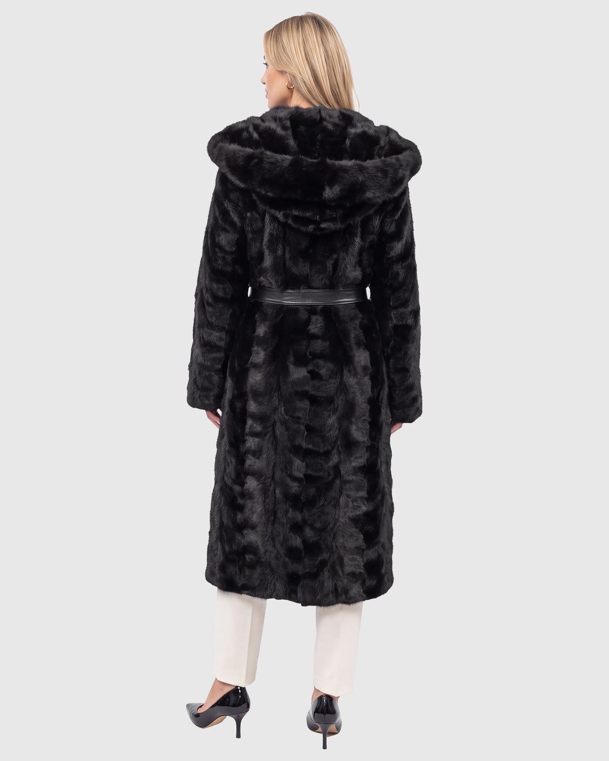 Mink sections short coat with sable sections hood