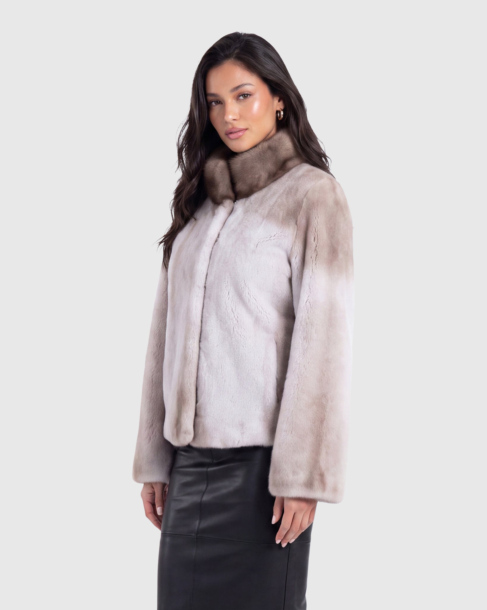 SEMI SHEARED MINK JACKET WITH STONE MARTEN COLLAR