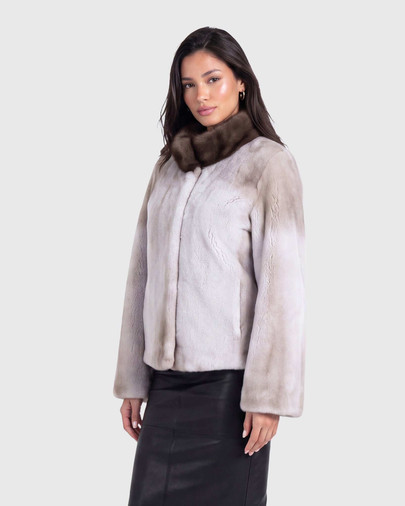 SEMI SHEARED MINK JACKET WITH STONE MARTEN COLLAR