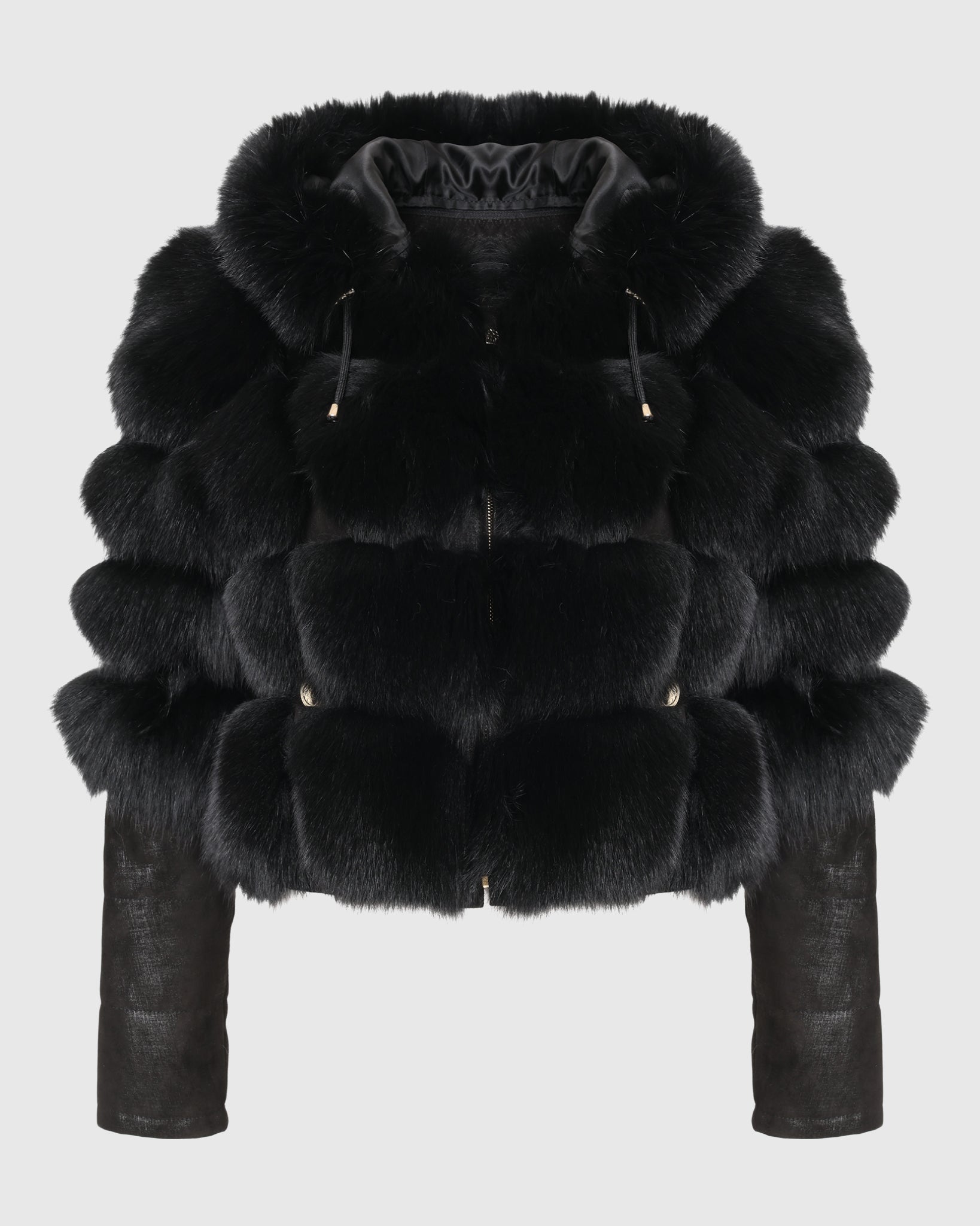 CROPPED FOX JACKET WITH DETACHABLE HOOD AND WITH METIS SUEDE LOWER SLEEVES