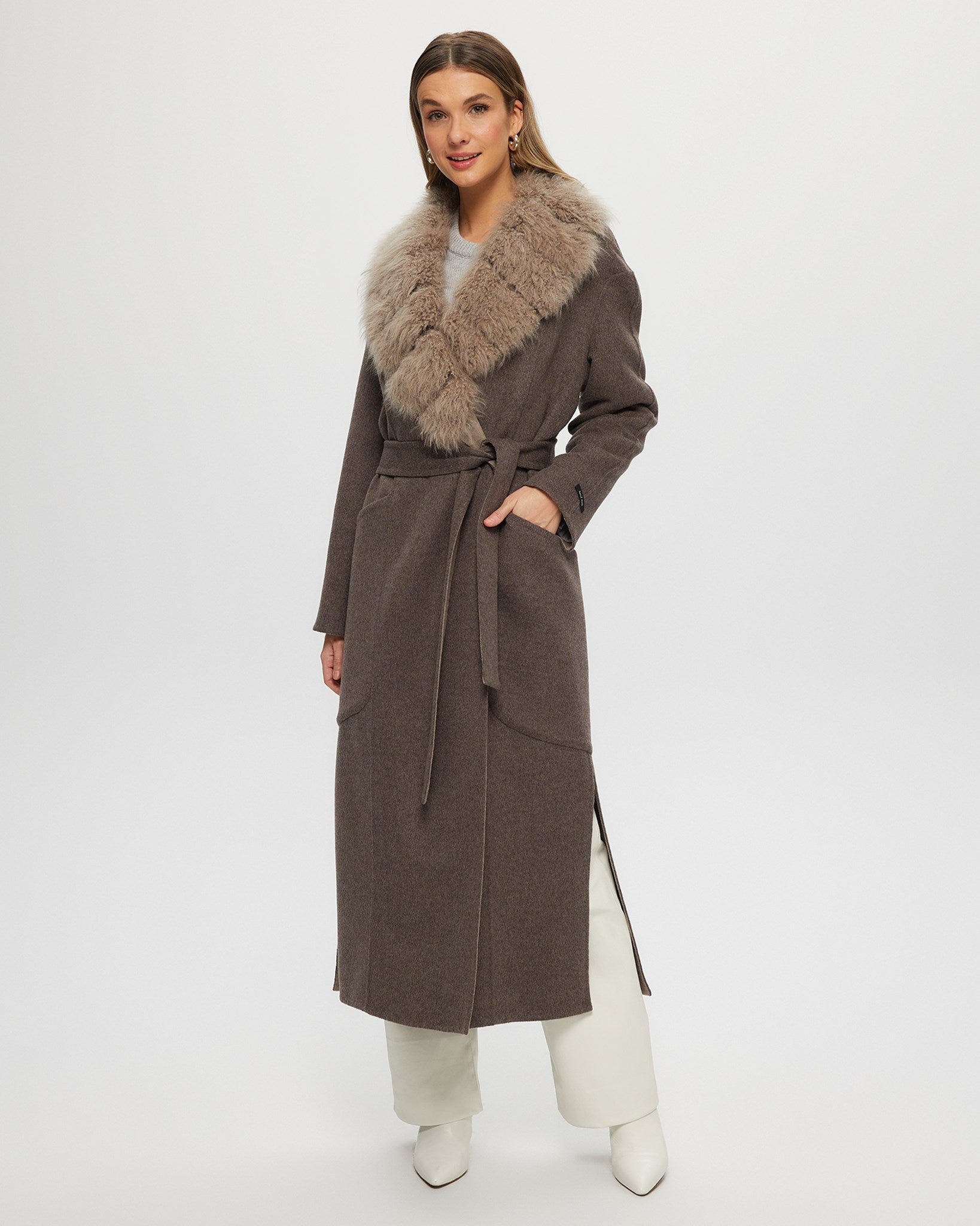 Double-Face Coat Crafted From Loro Piana Cashmere and Wool with Detachable Select Cashmere Goat Collar and Belt
